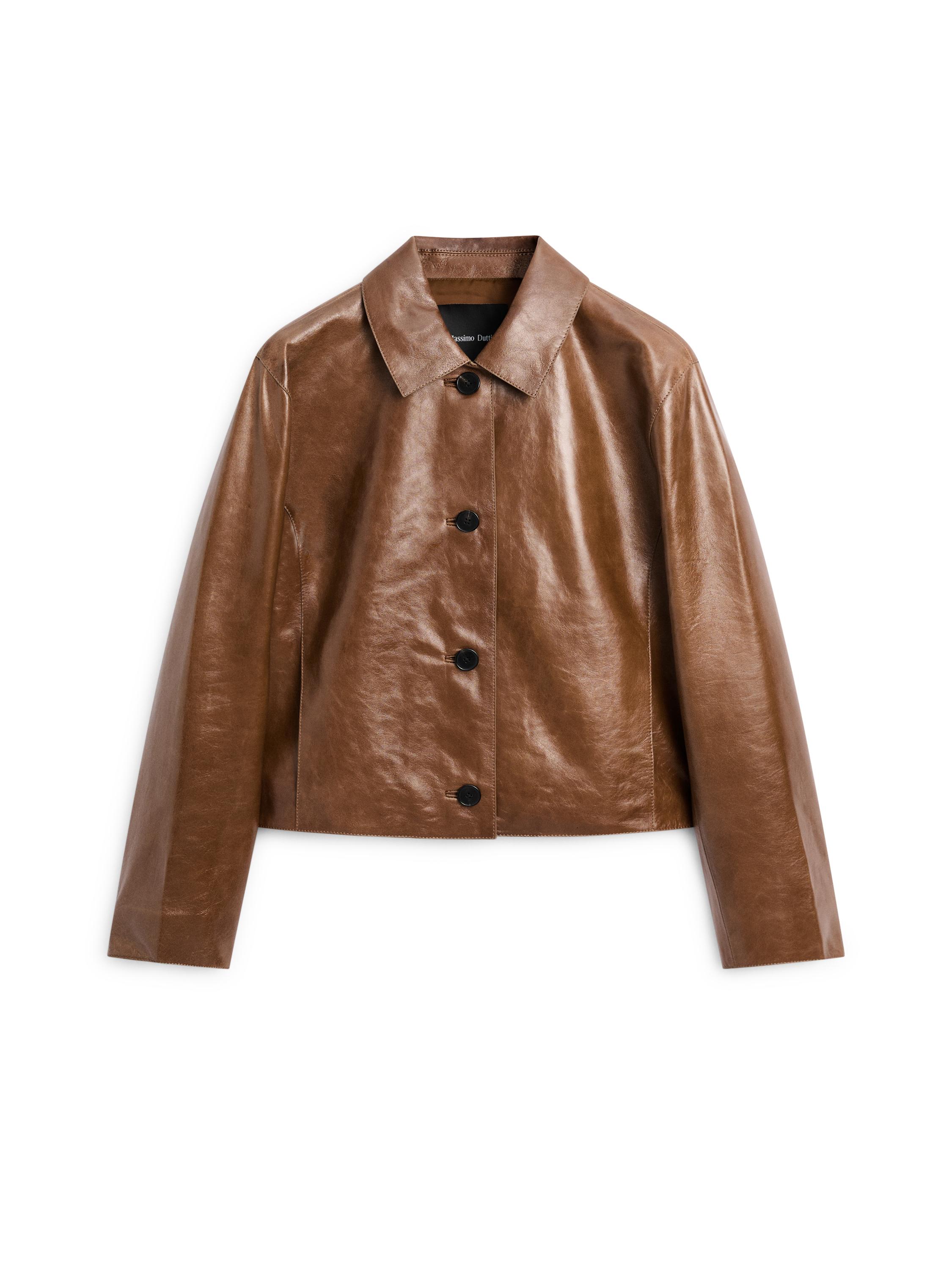 Cropped nappa leather jacket — CAMEL