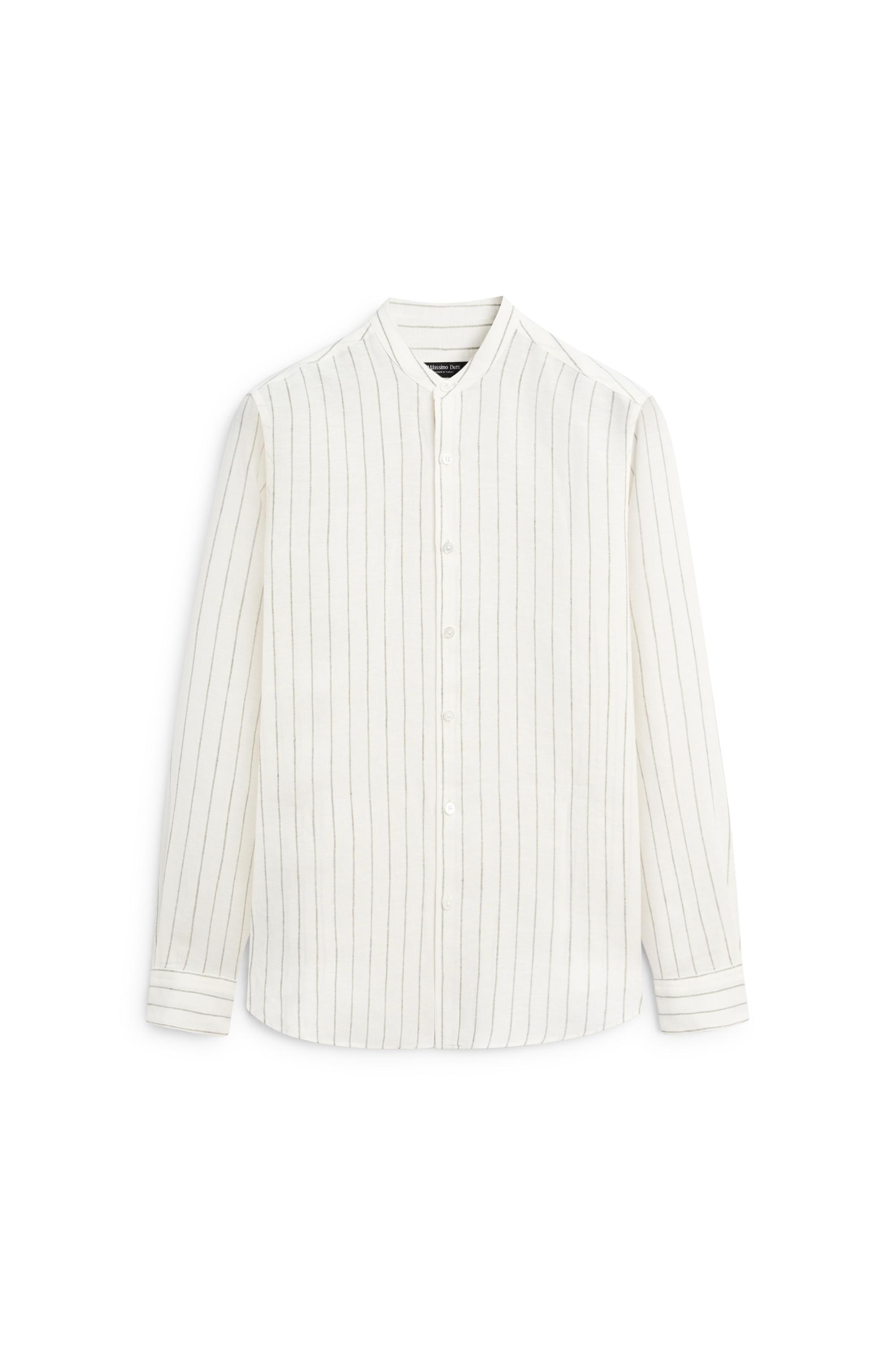 100% linen striped stand collar shirt — SAND