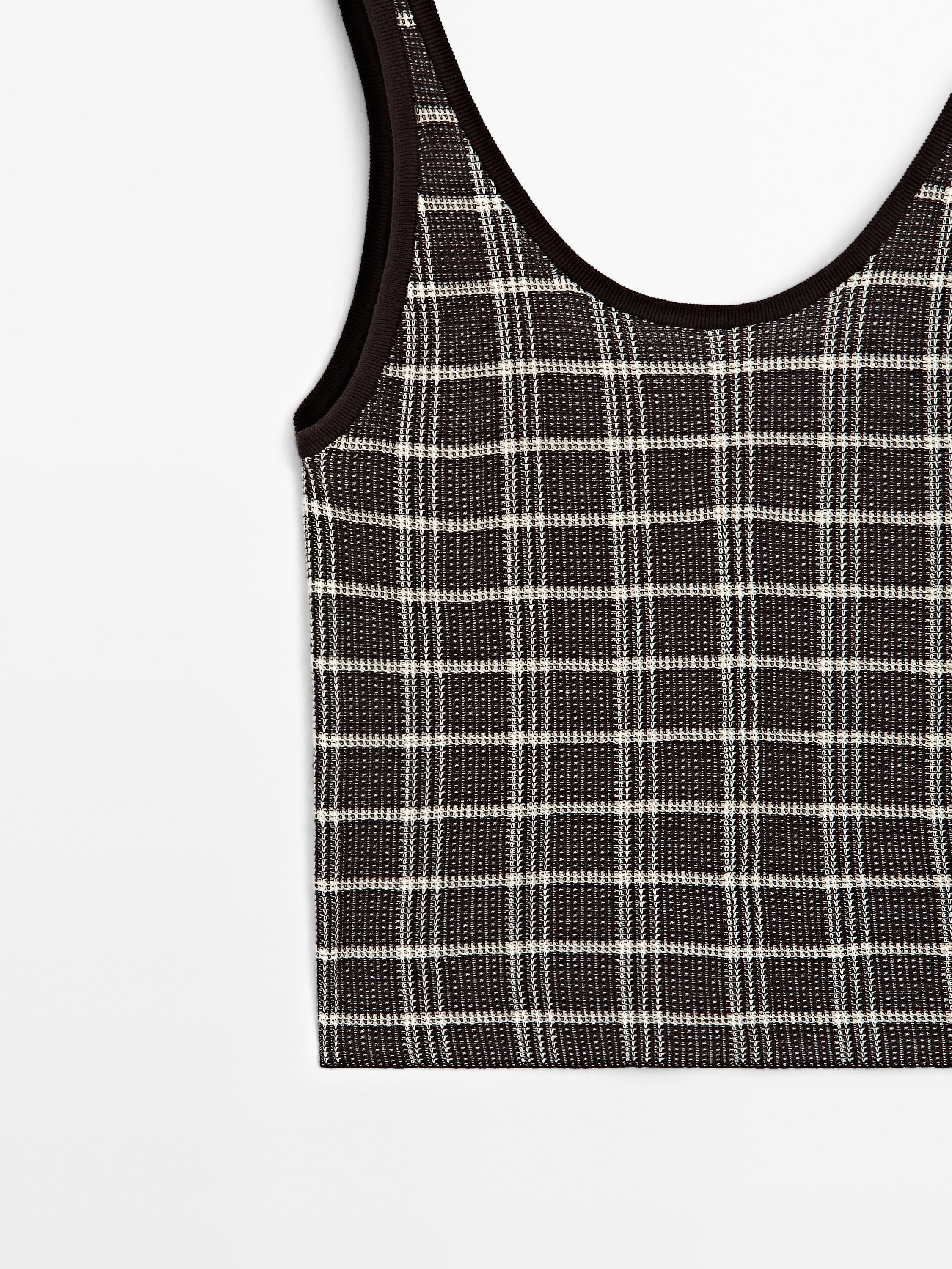 100% cotton check knit top