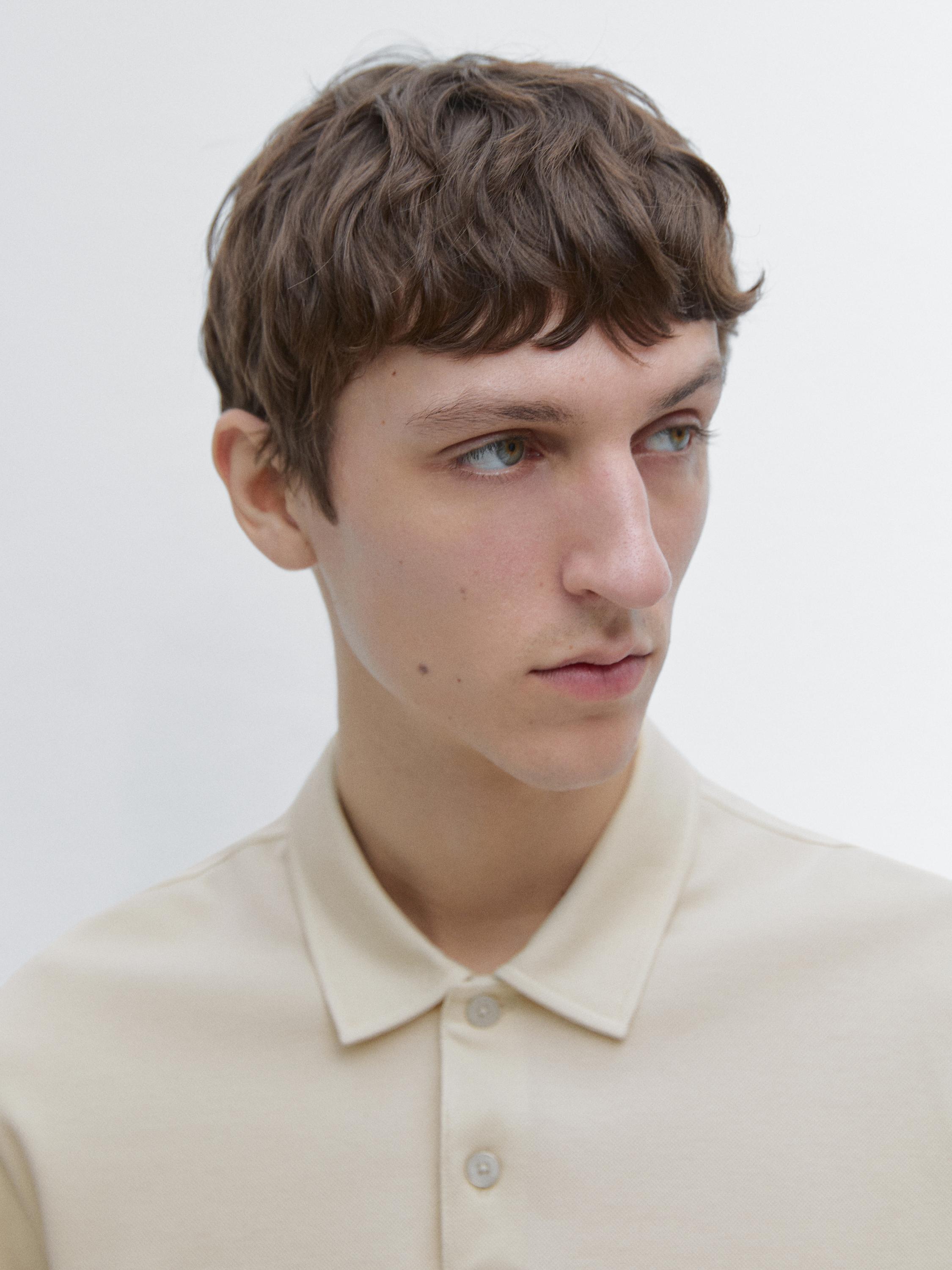 Long sleeve mercerised cotton piqué polo shirt — IVORY