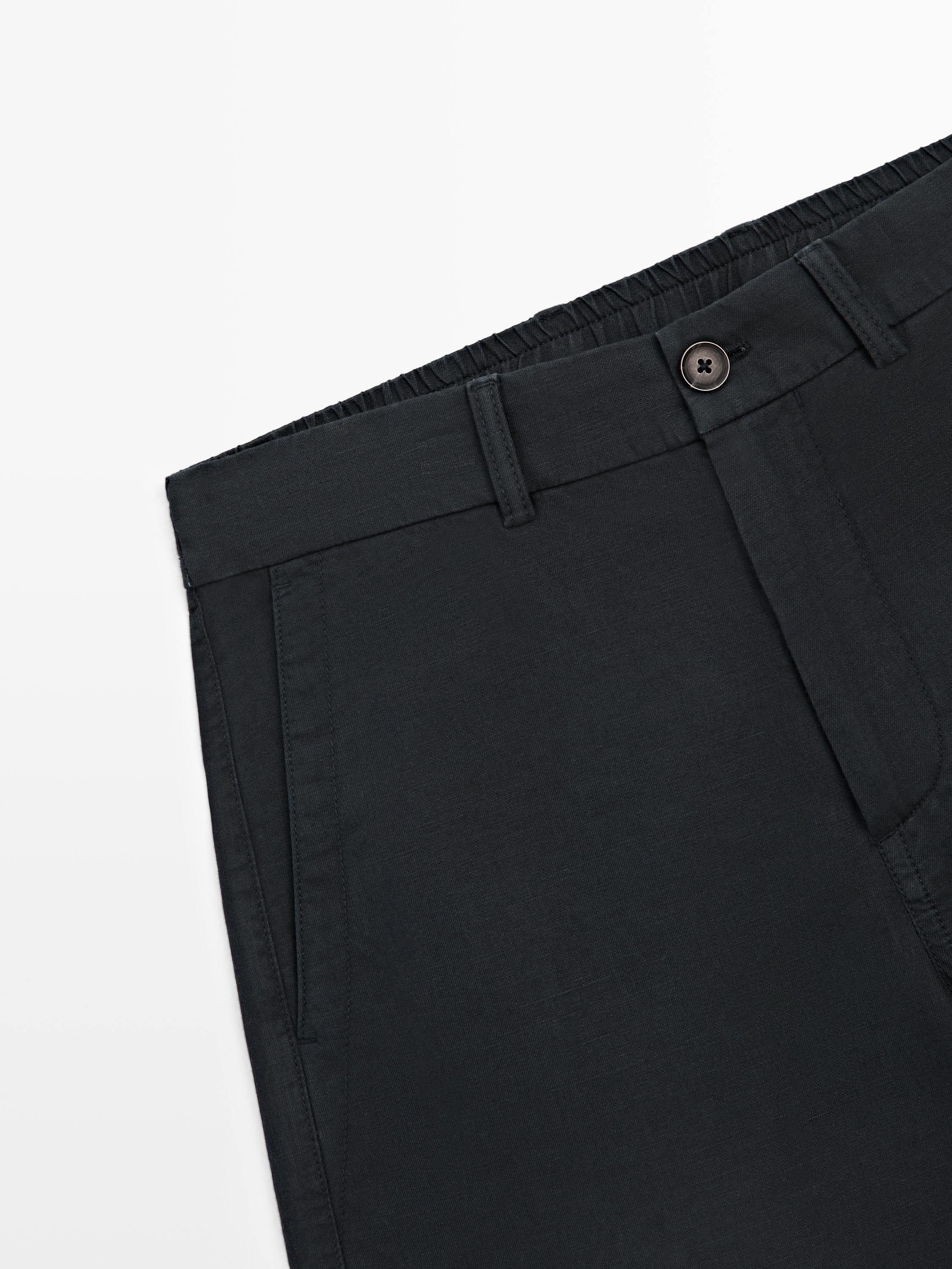 Linen blend Bermuda shorts — NAVY BLUE