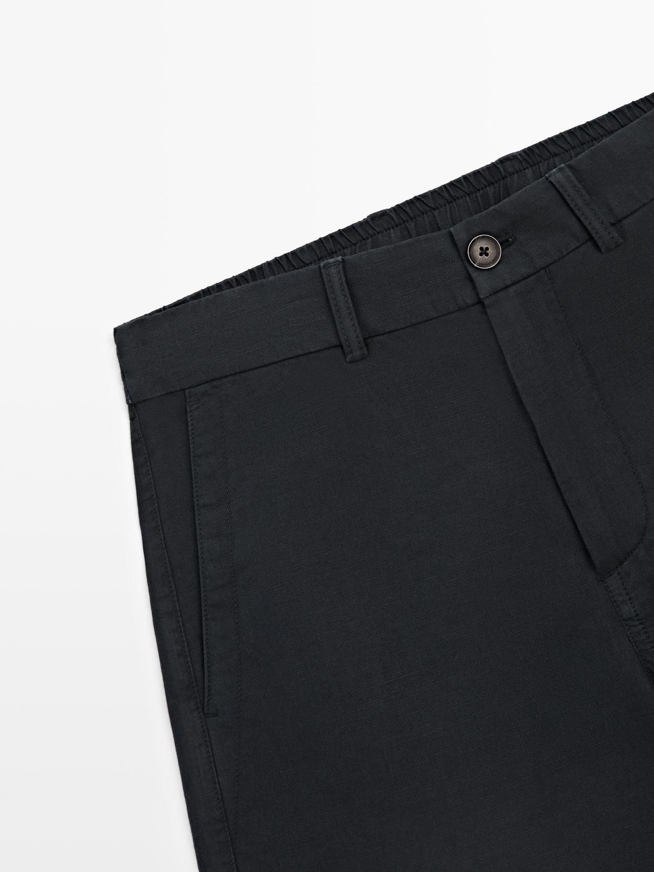 Linen blend Bermuda shorts — NAVY BLUE