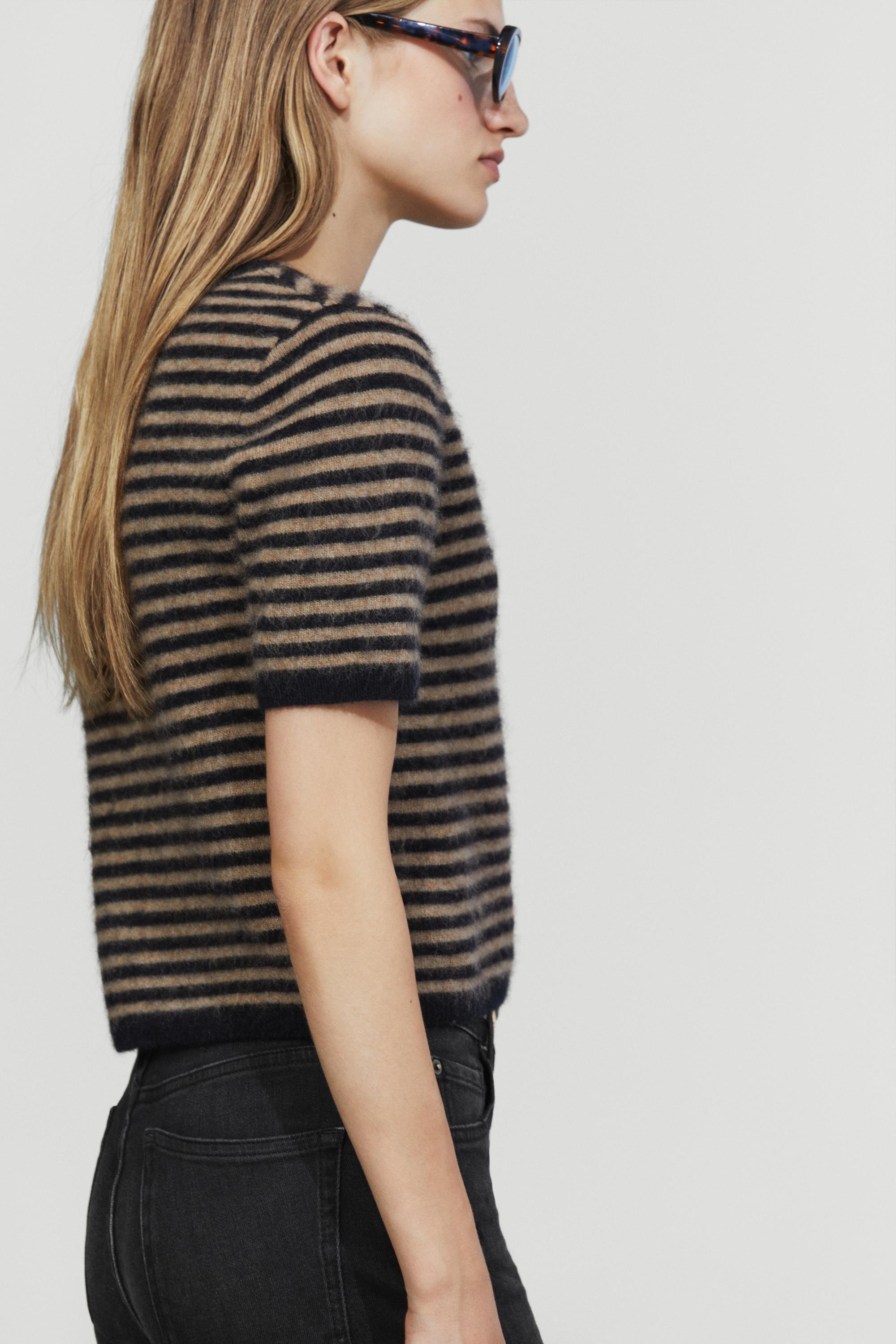 100% wool short sleeve knit cardigan — DARK BLUE