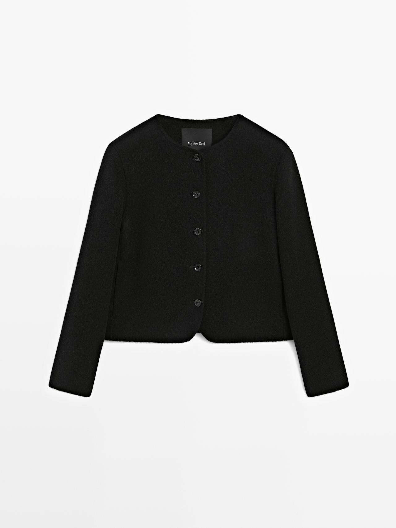 Massimo Dutti - Dame - Kort Jakke I Uldblanding - Sort - M