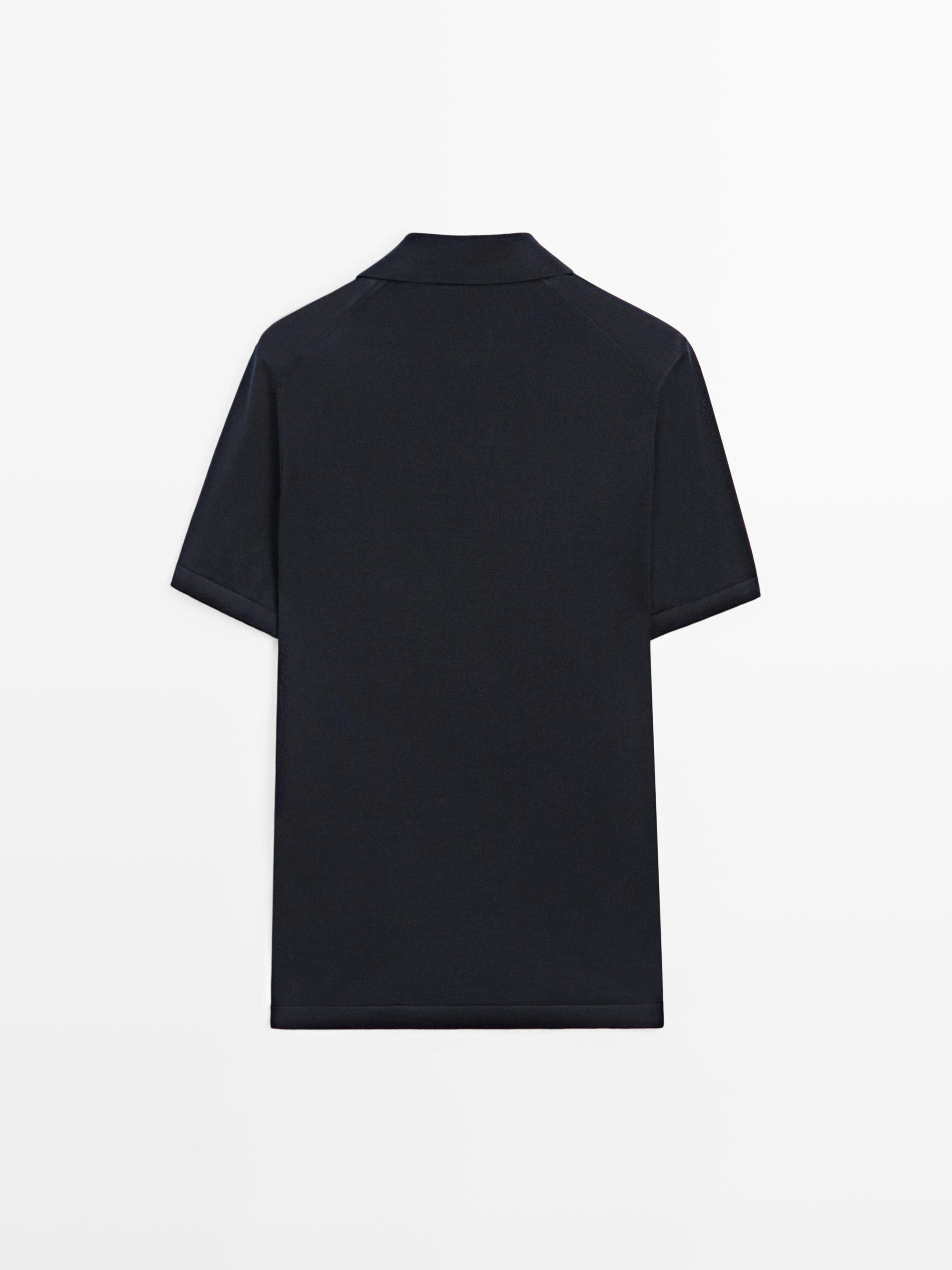 Knit V-neck polo shirt — NAVY BLUE