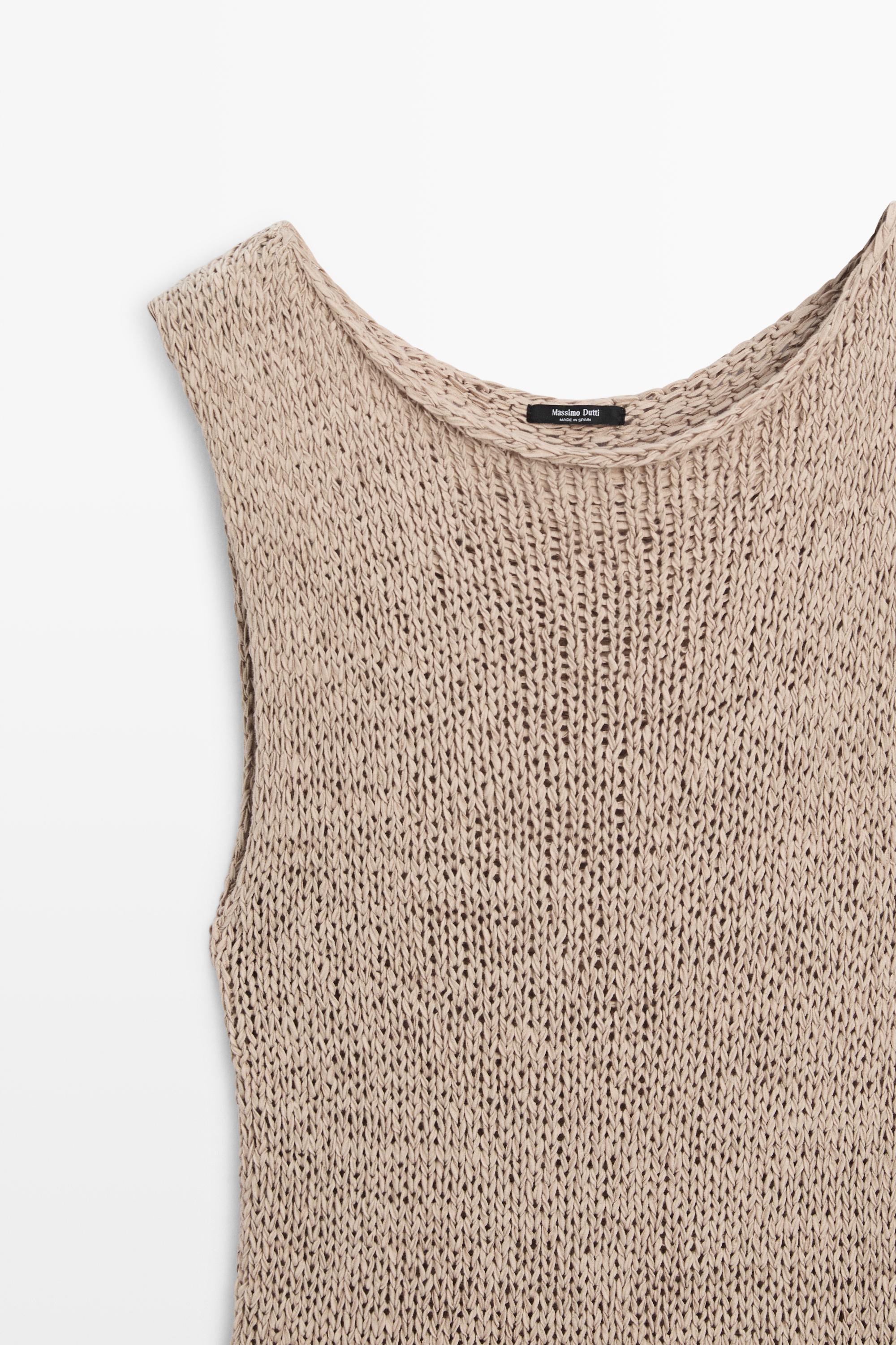 Knit cotton blend top — SAND