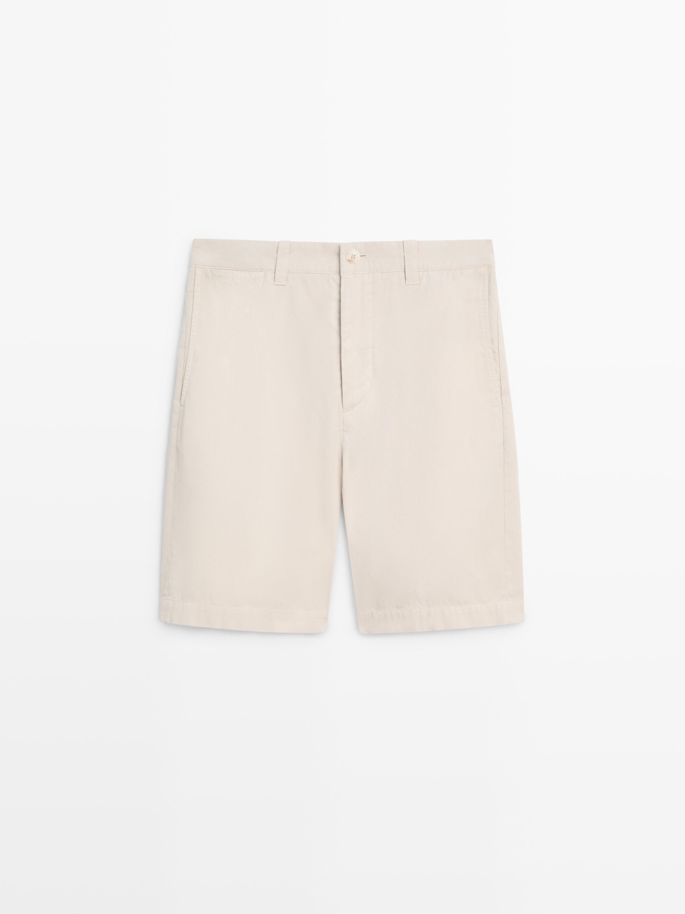 Cotton Bermuda shorts with waist detail — SAND