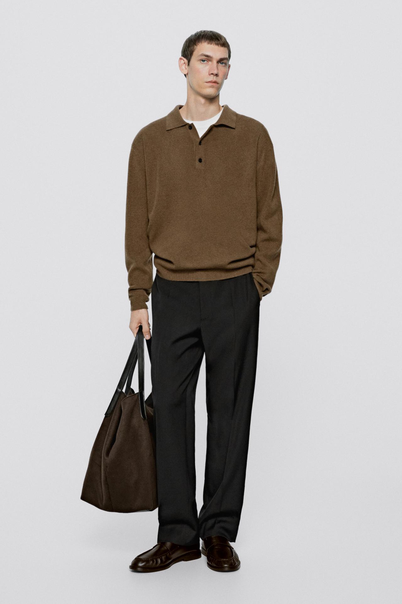 100% wool knit polo sweater - LIMITED EDITION — BROWN MARL
