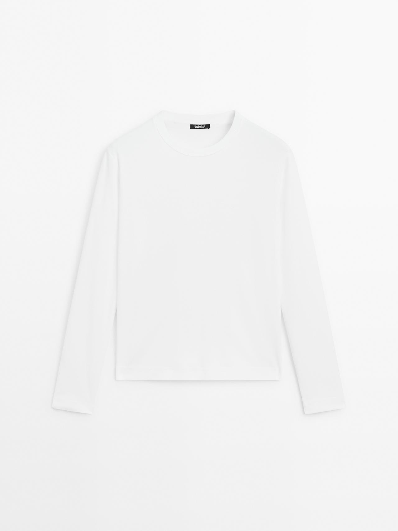 100% cotton interlock long sleeve T-shirt — Off white