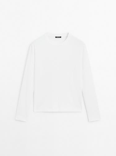 100% cotton interlock long sleeve T-shirt — Off white 4