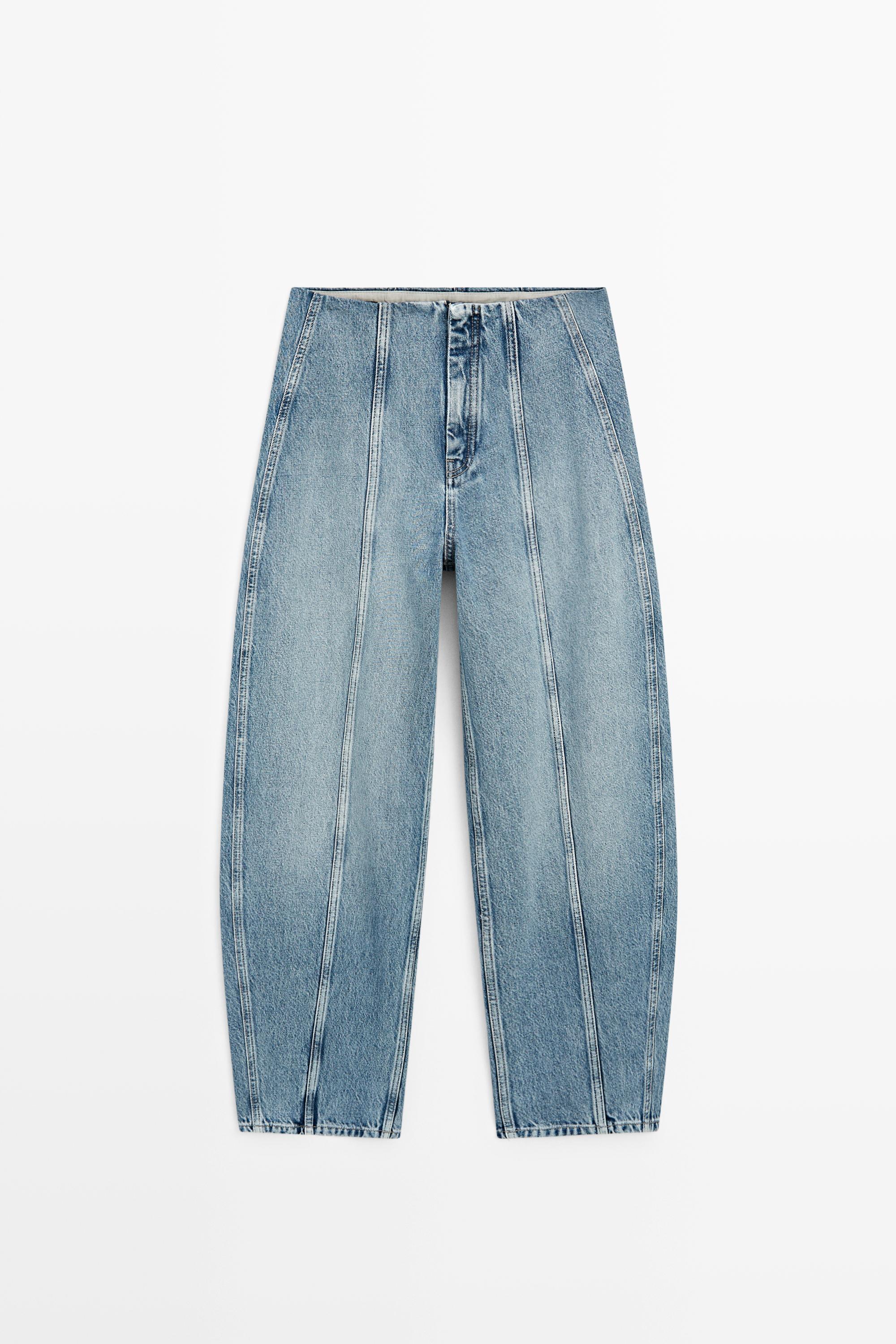 Barrel fit jeans with seam details — Light Blue
