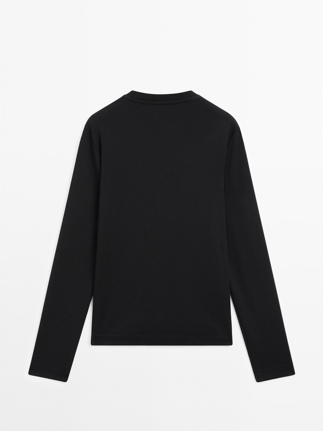 Camisetas Básicas Camiseta Negra Manga Larga Zara Basicas Manga