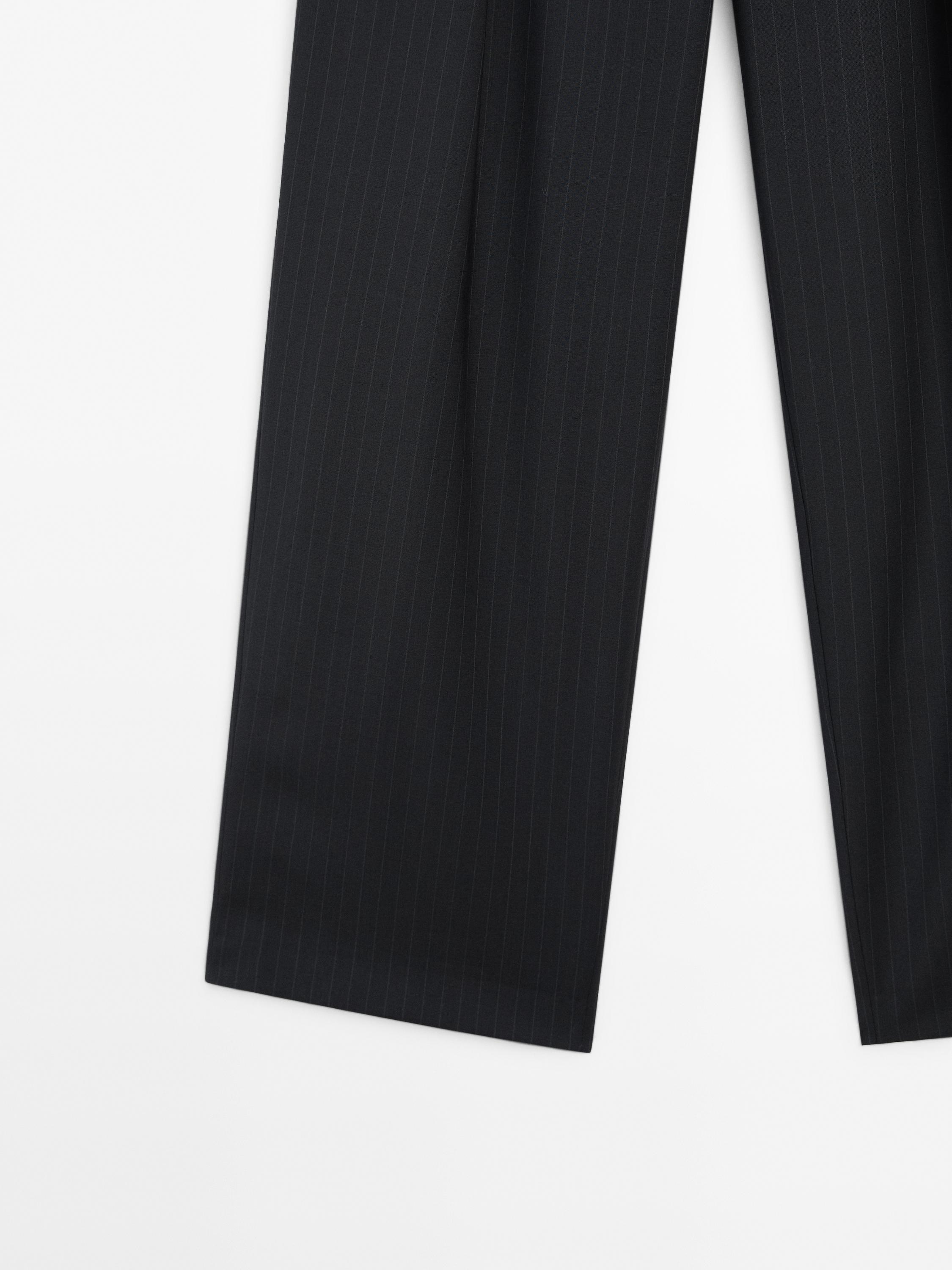 Straight-leg pleated pinstripe trousers