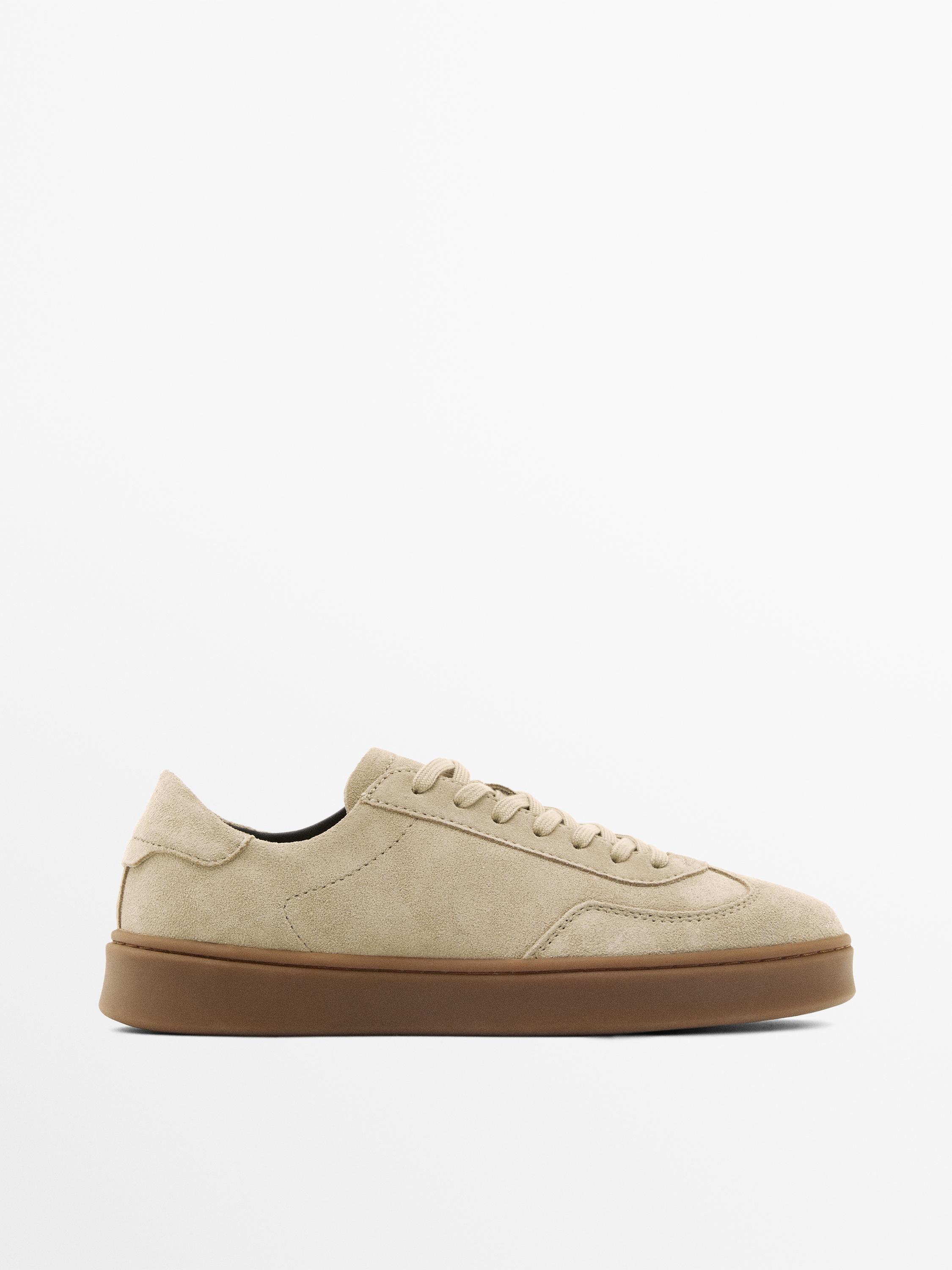 Split suede leather trainers — SAND BROWN