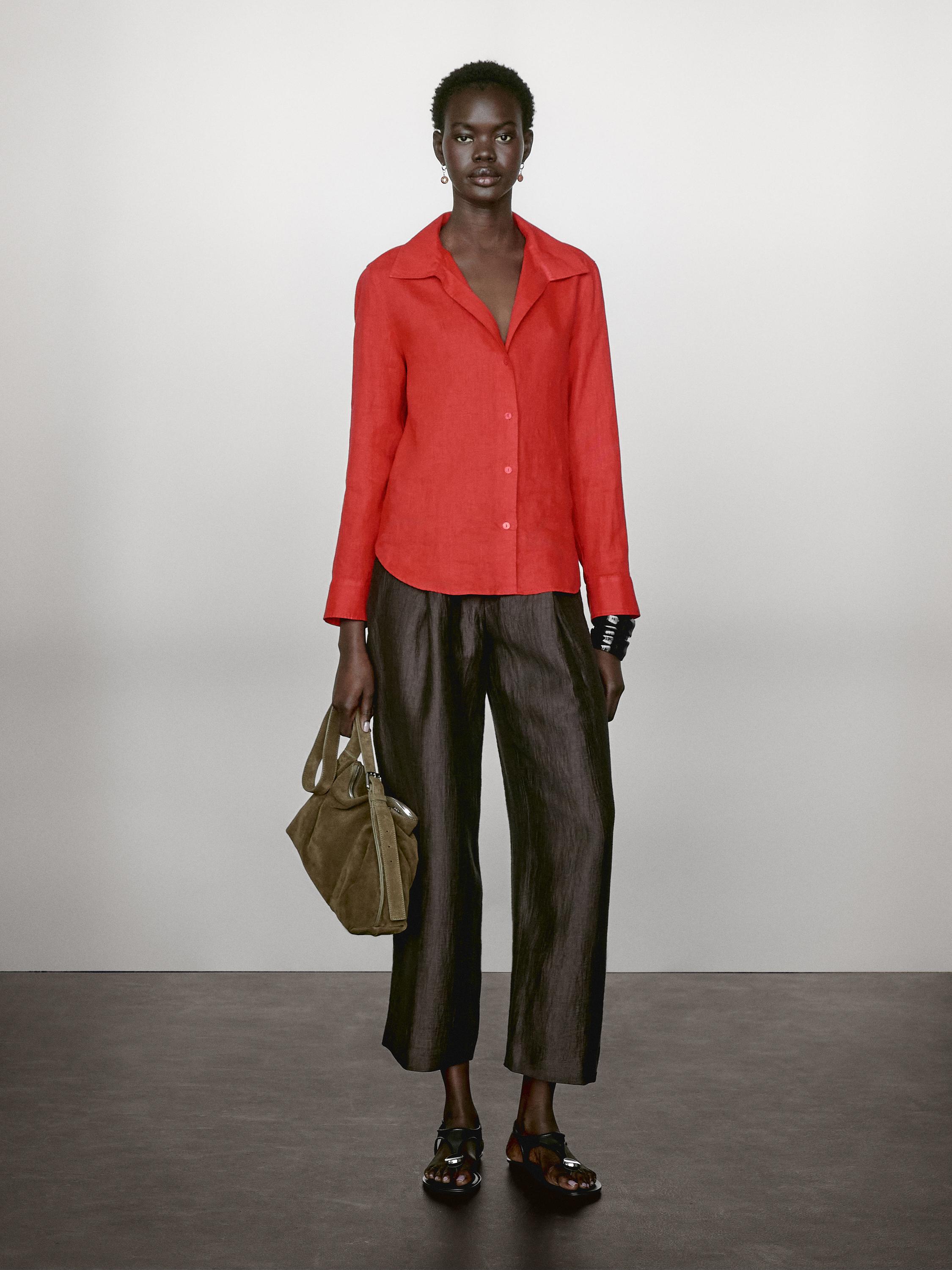 Camicia con colletto aperto 100% lino