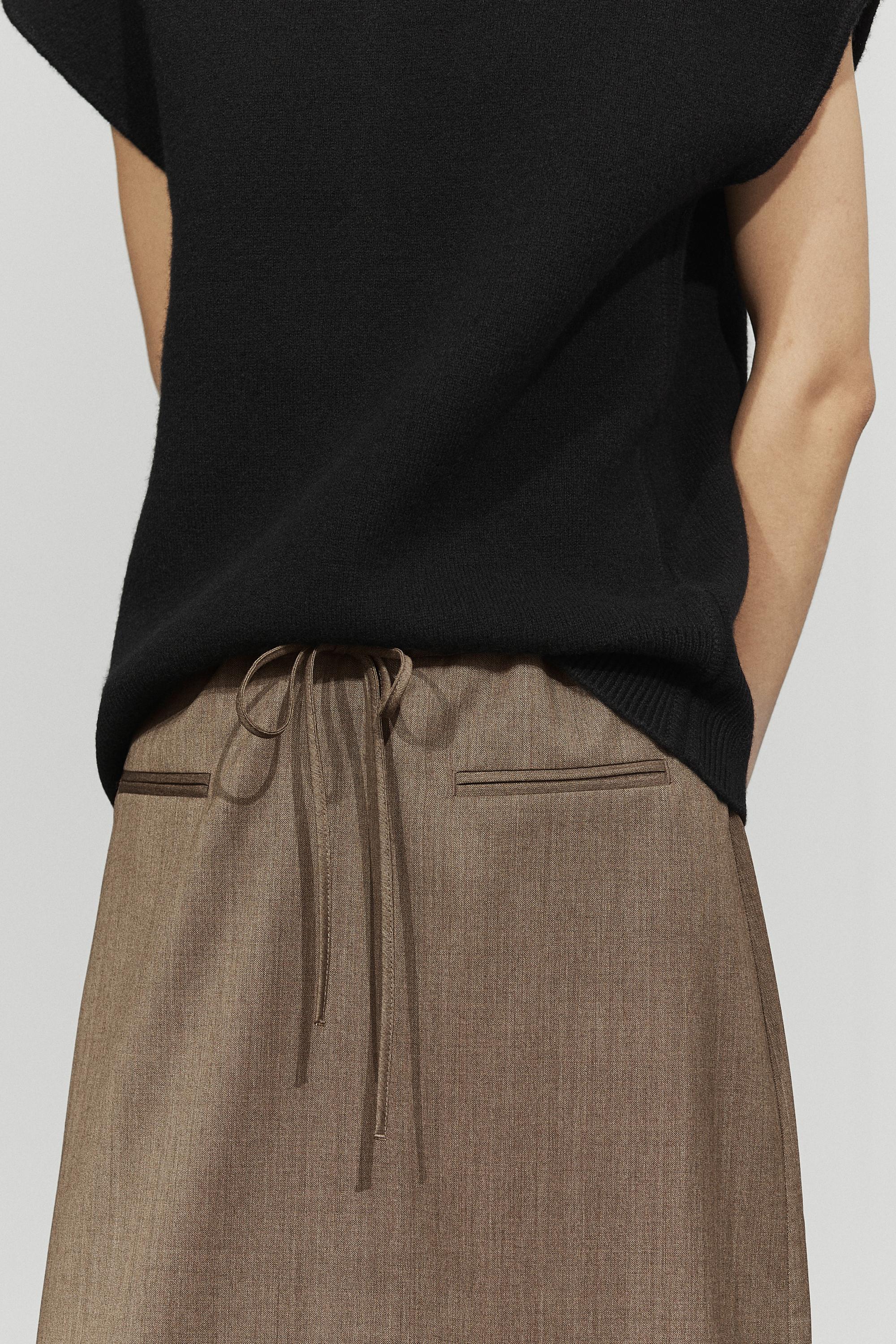 100% wool midi skirt with drawstring — MOLE BROWN