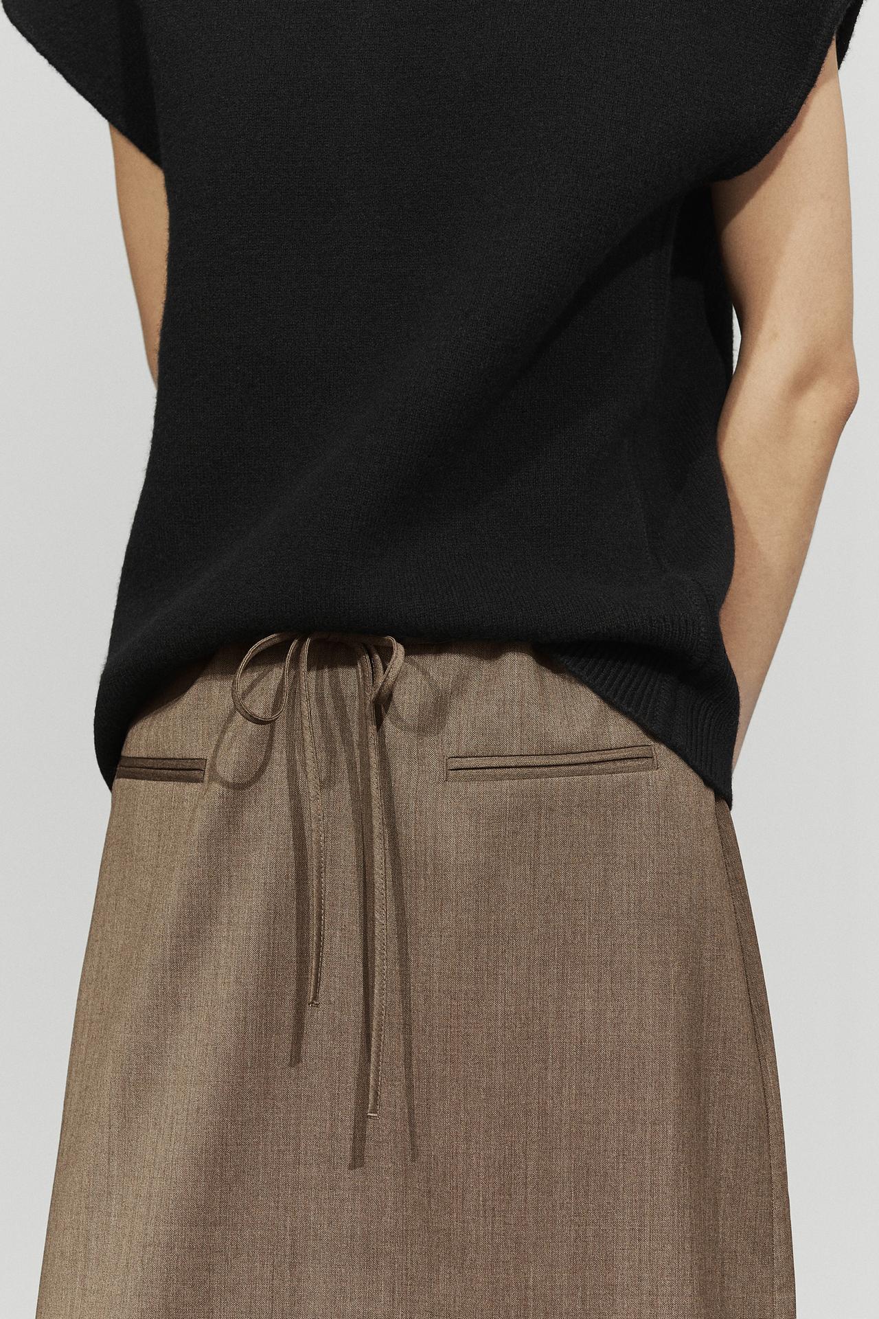 100% wool midi skirt with drawstring — MOLE BROWN