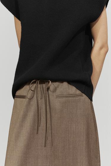 100% wool midi skirt with drawstring — MOLE BROWN 5