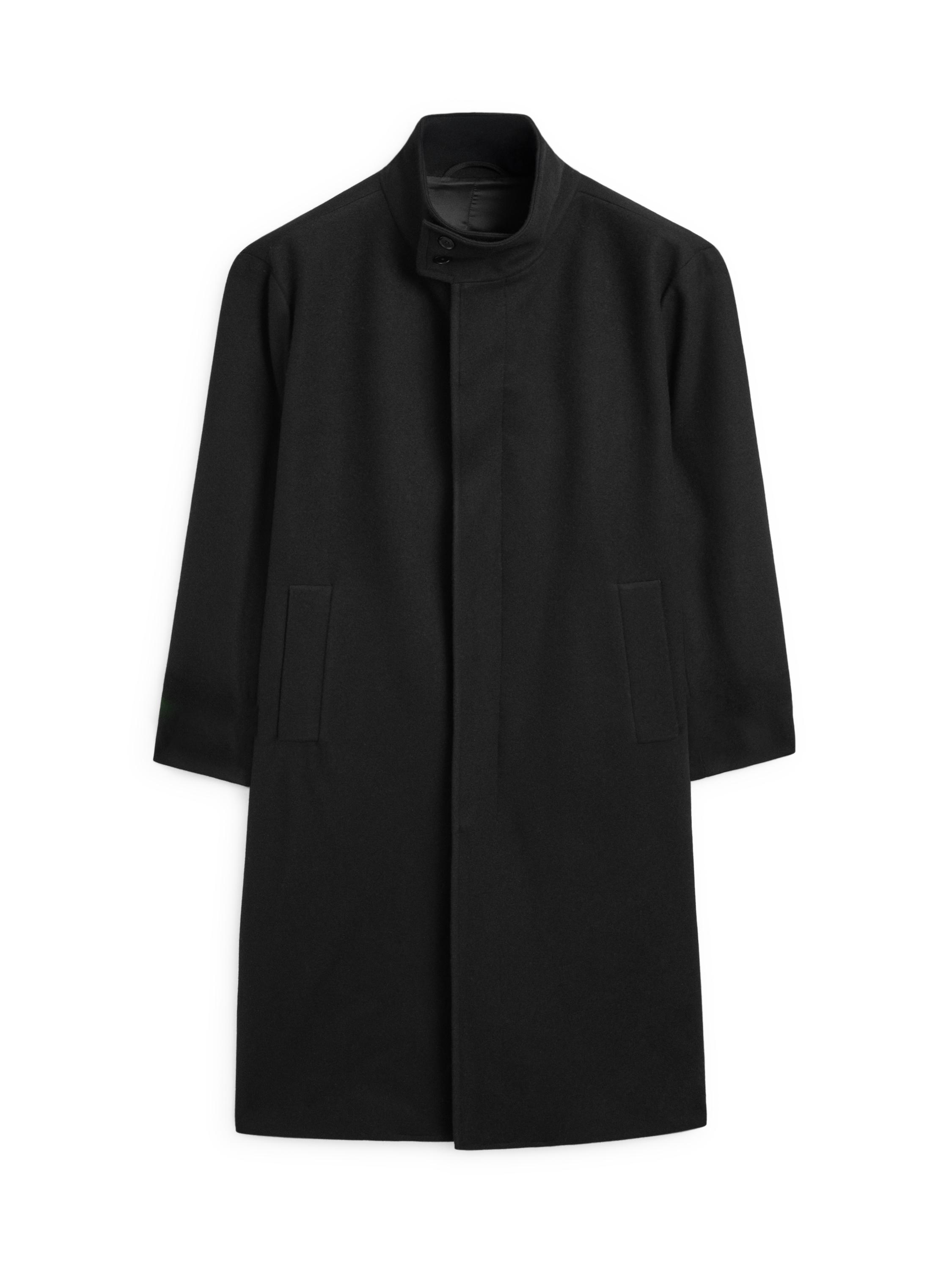 Long wool coat with high neck — BLACK