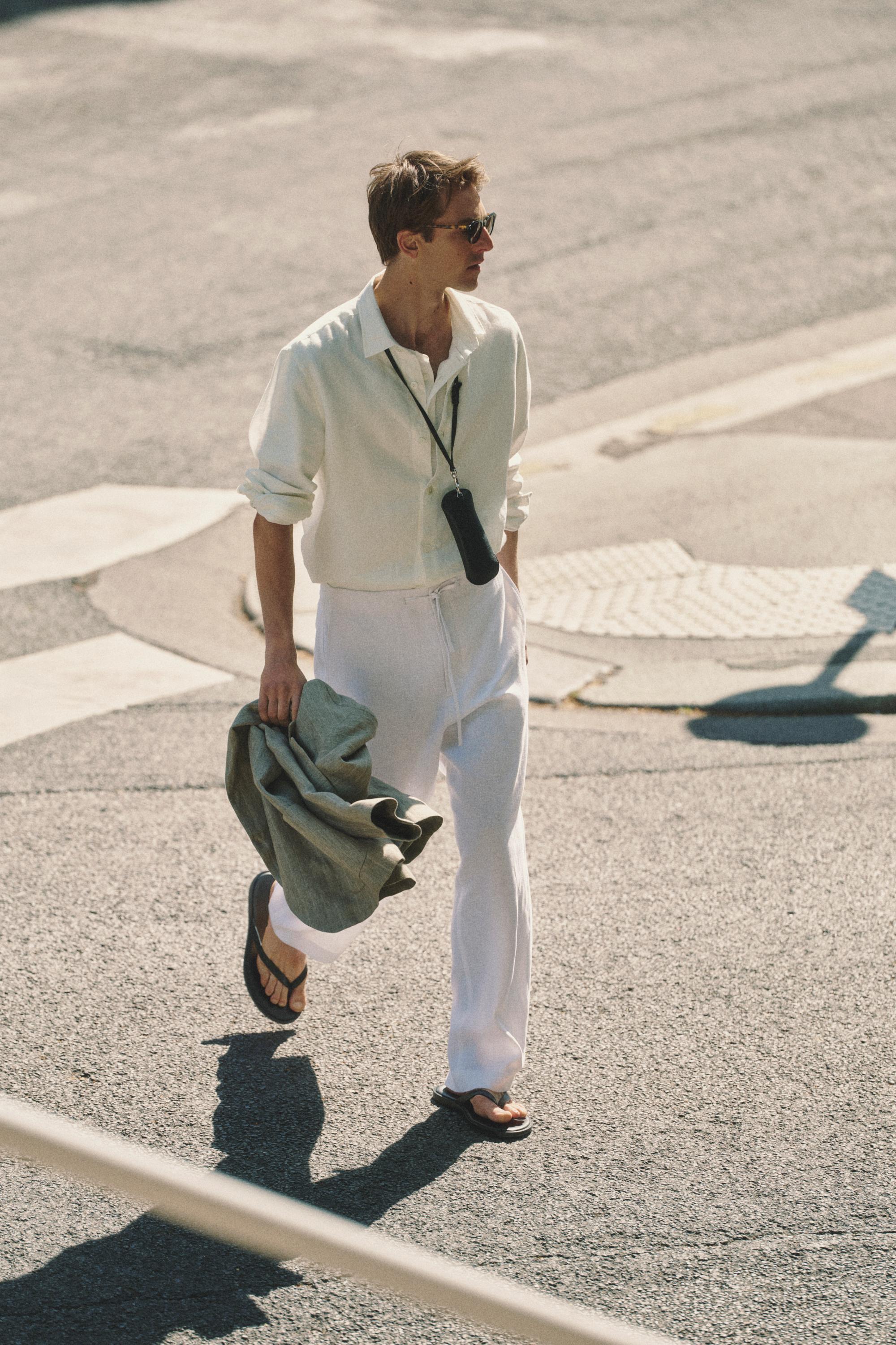 100% linen jogger-fit pants — WHITE