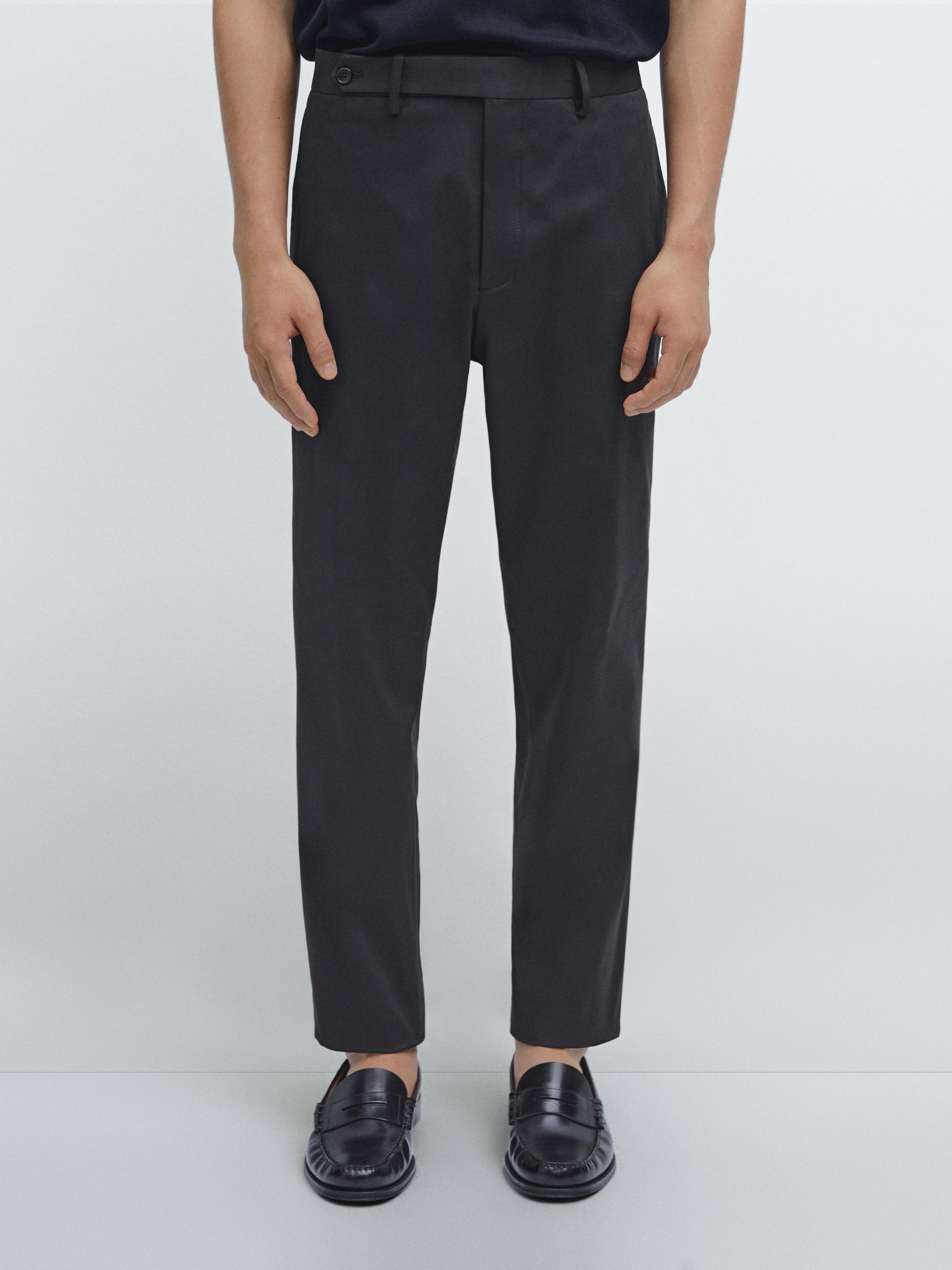 Cotton blend slim fit trousers