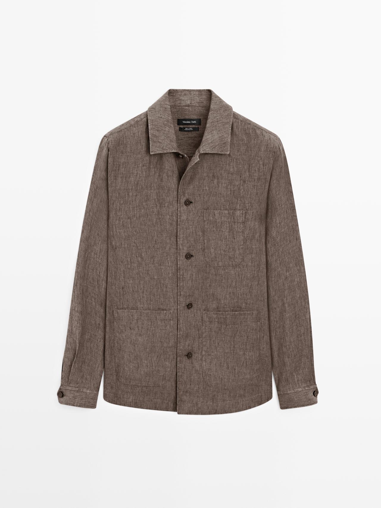 Massimo Dutti - Heren - Overshirt Met Delavé En Linnen Zakken - Bruin - S