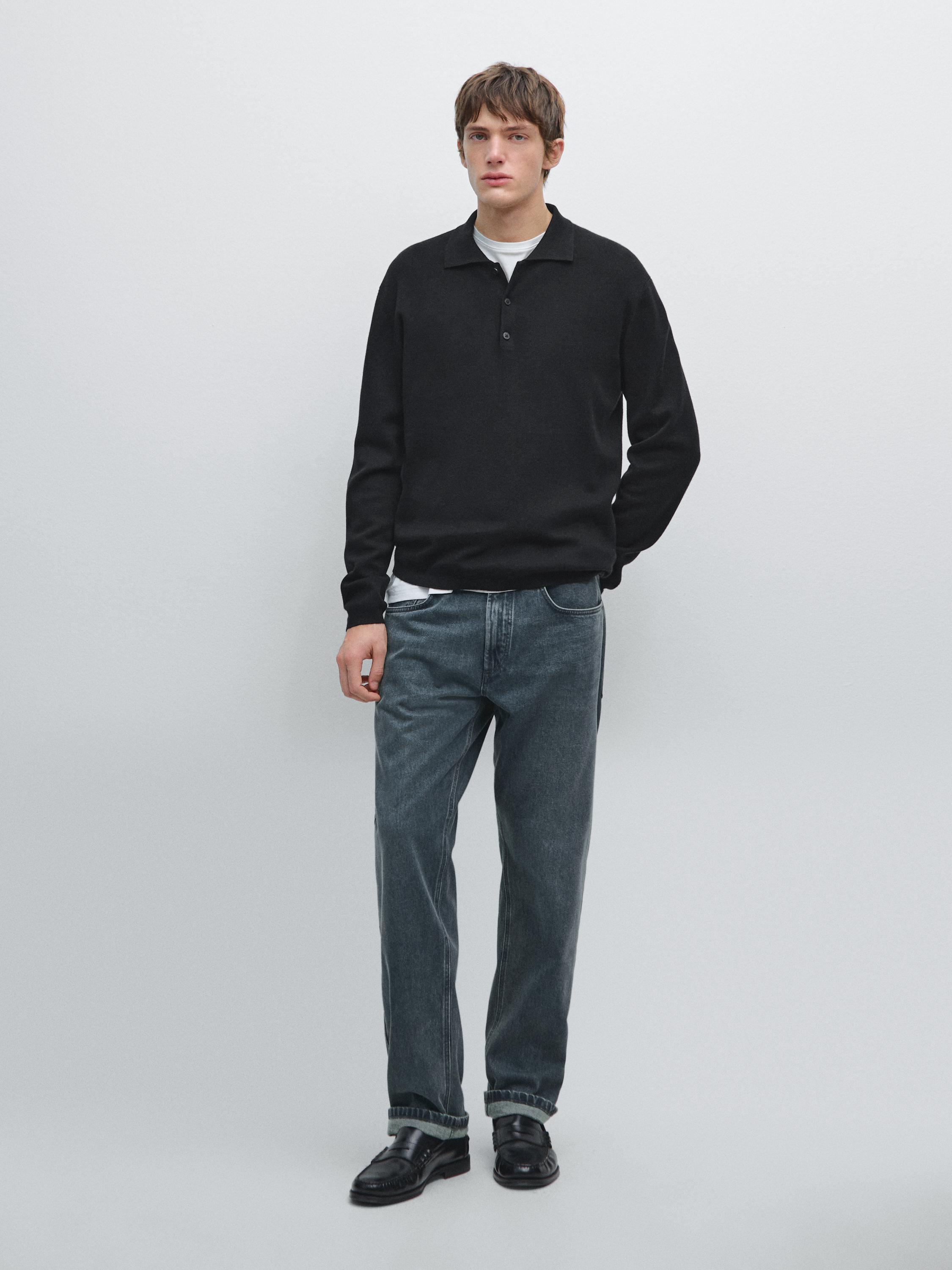 Wool and cotton knit polo sweater