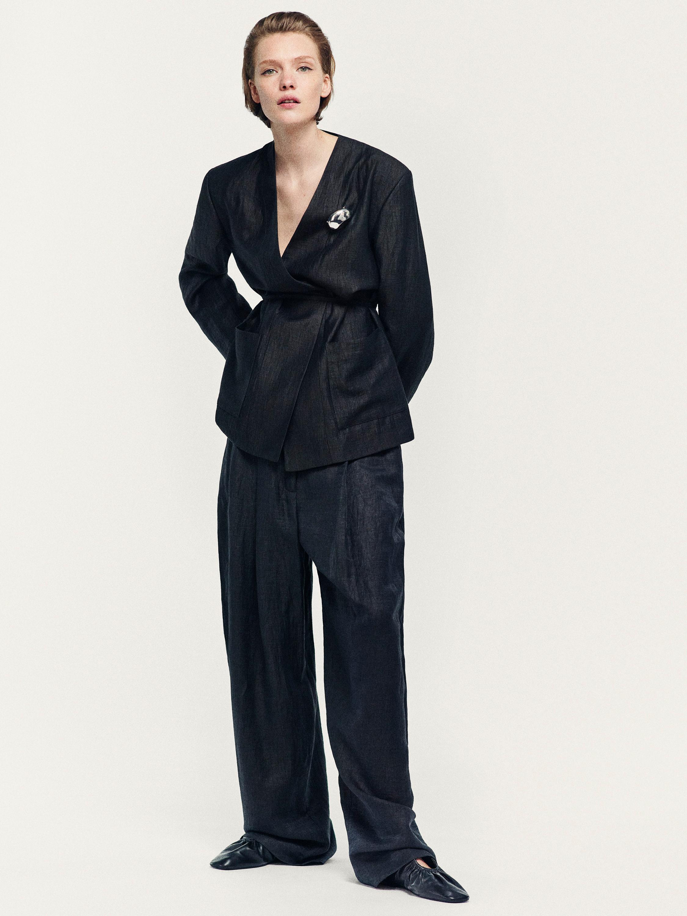 Pantalon palazzo à pinces en lin mélangé