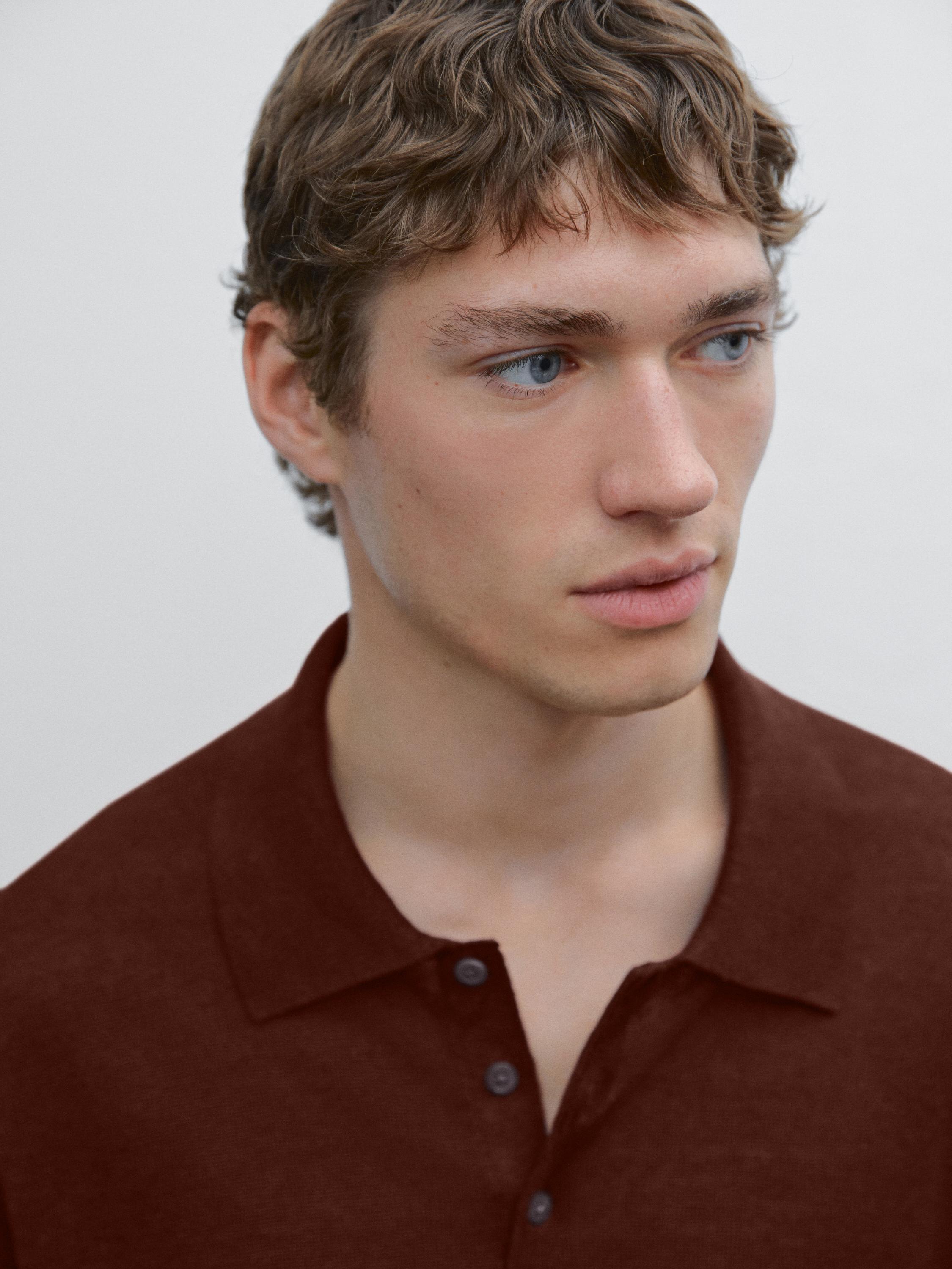 Linen polo collar knit sweater