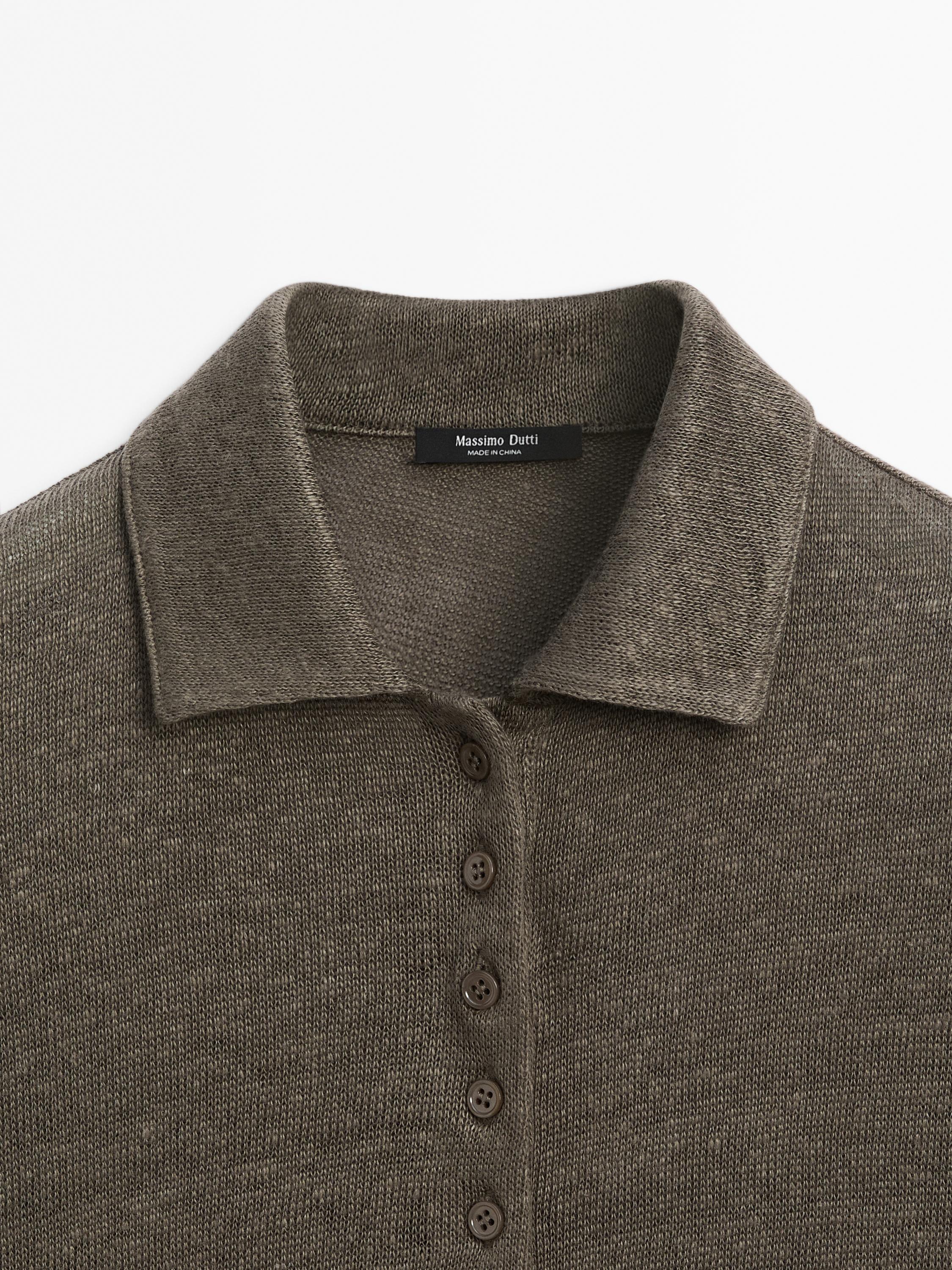Short sleeve linen knit polo shirt