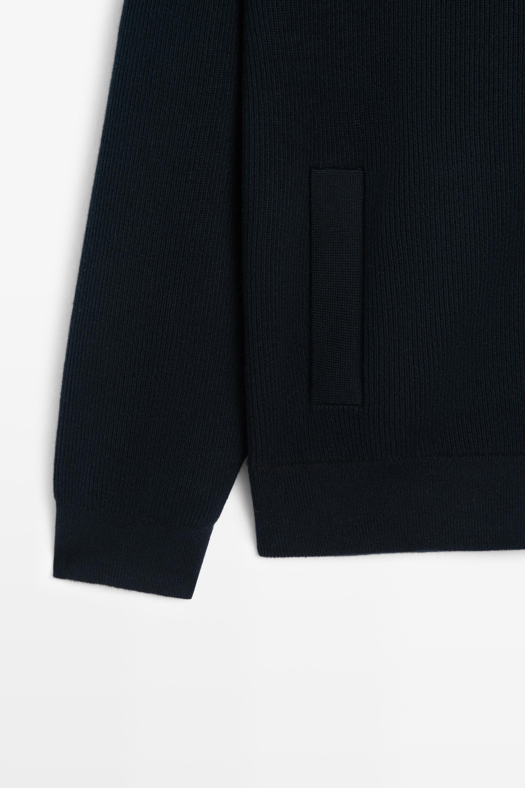 100% cotton polo collar knit cardigan — NAVY BLUE
