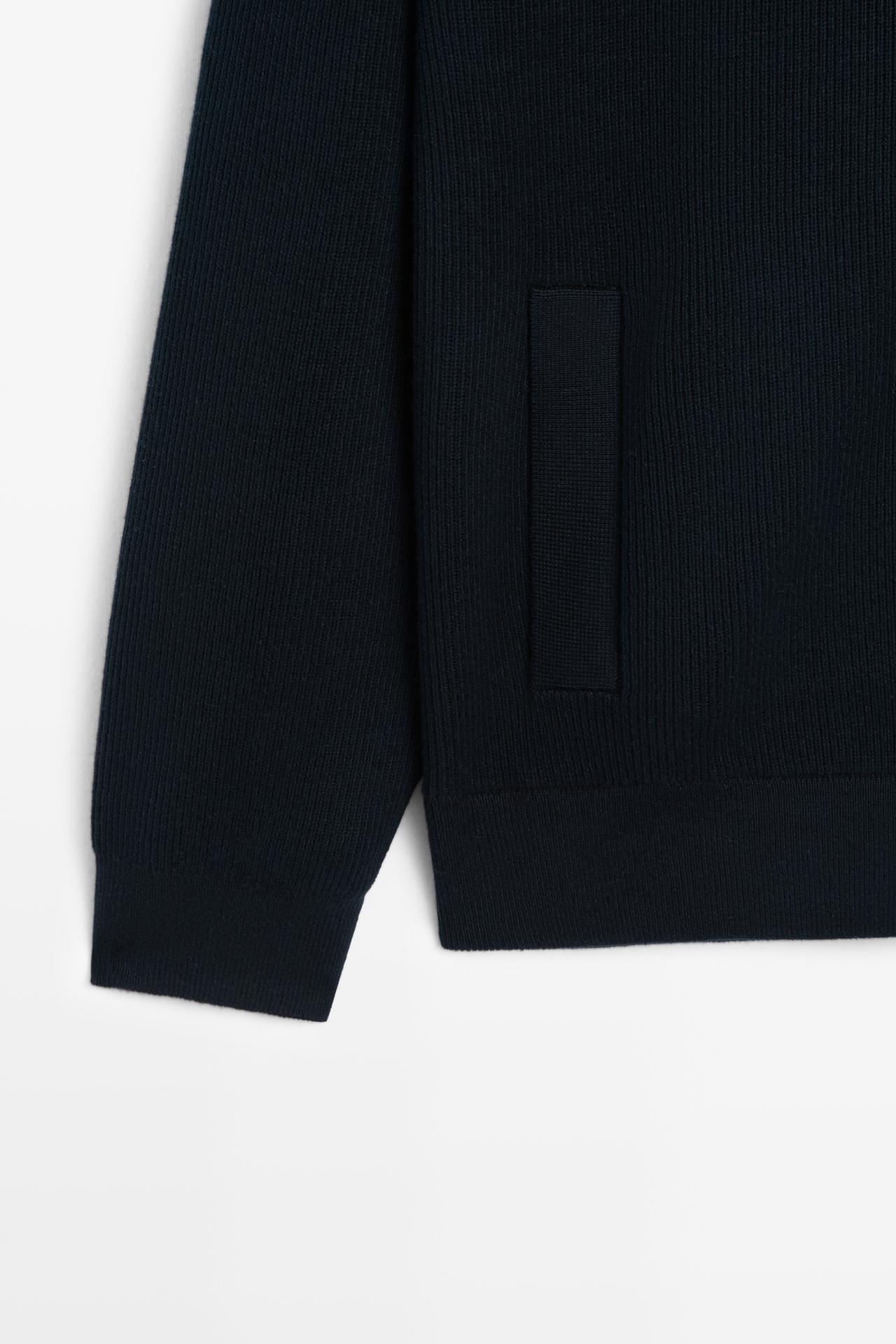 100% cotton polo collar knit cardigan — NAVY BLUE