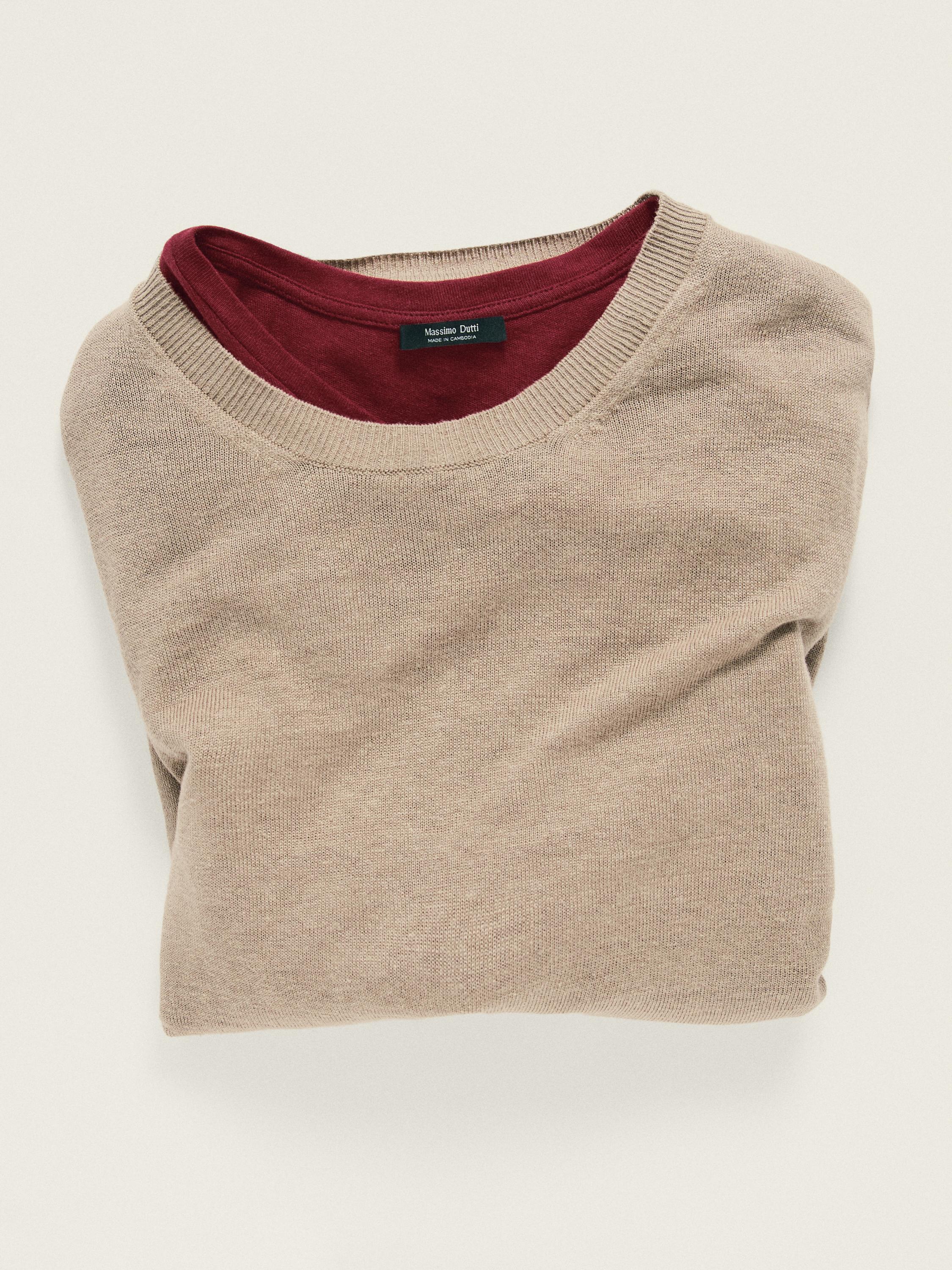 100% linen knit crew neck sweater — Sand beige