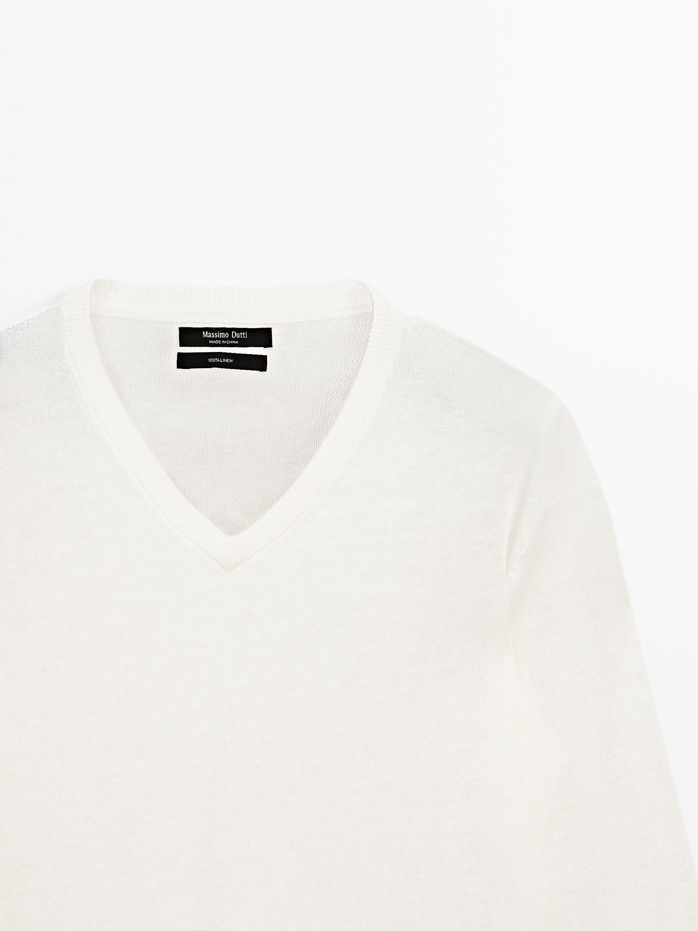 Linen V-neck knit sweater