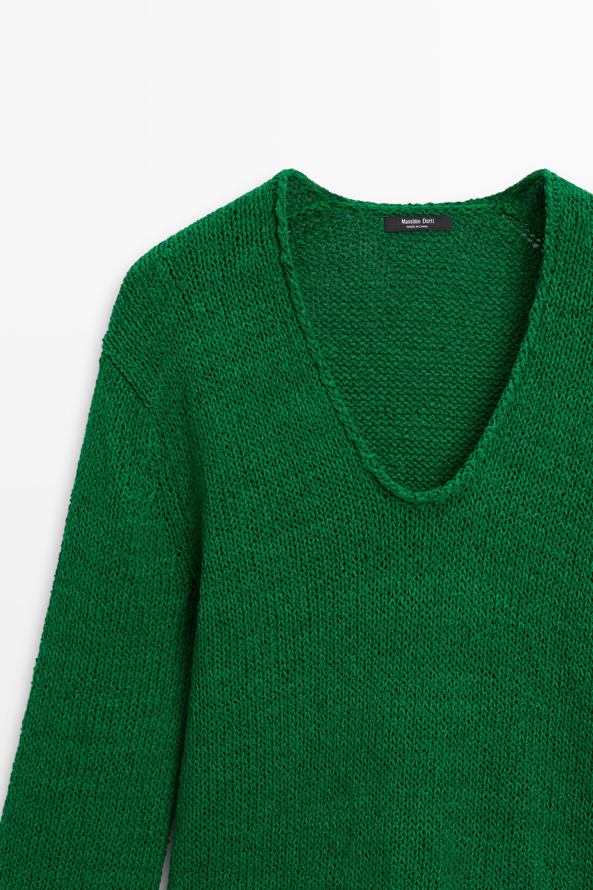 Cotton-blend knit sweater — GREEN
