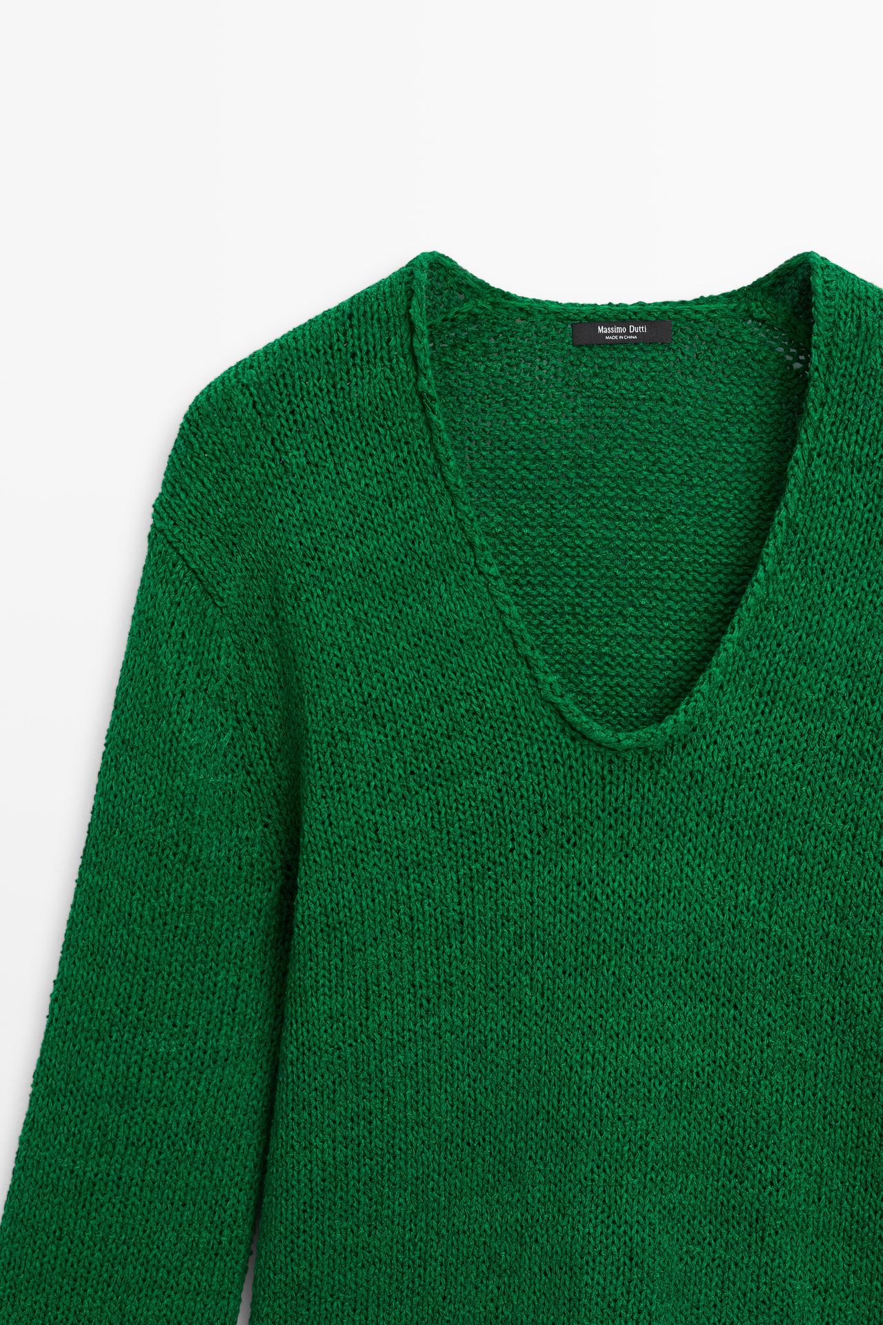 Cotton-blend knit sweater — GREEN