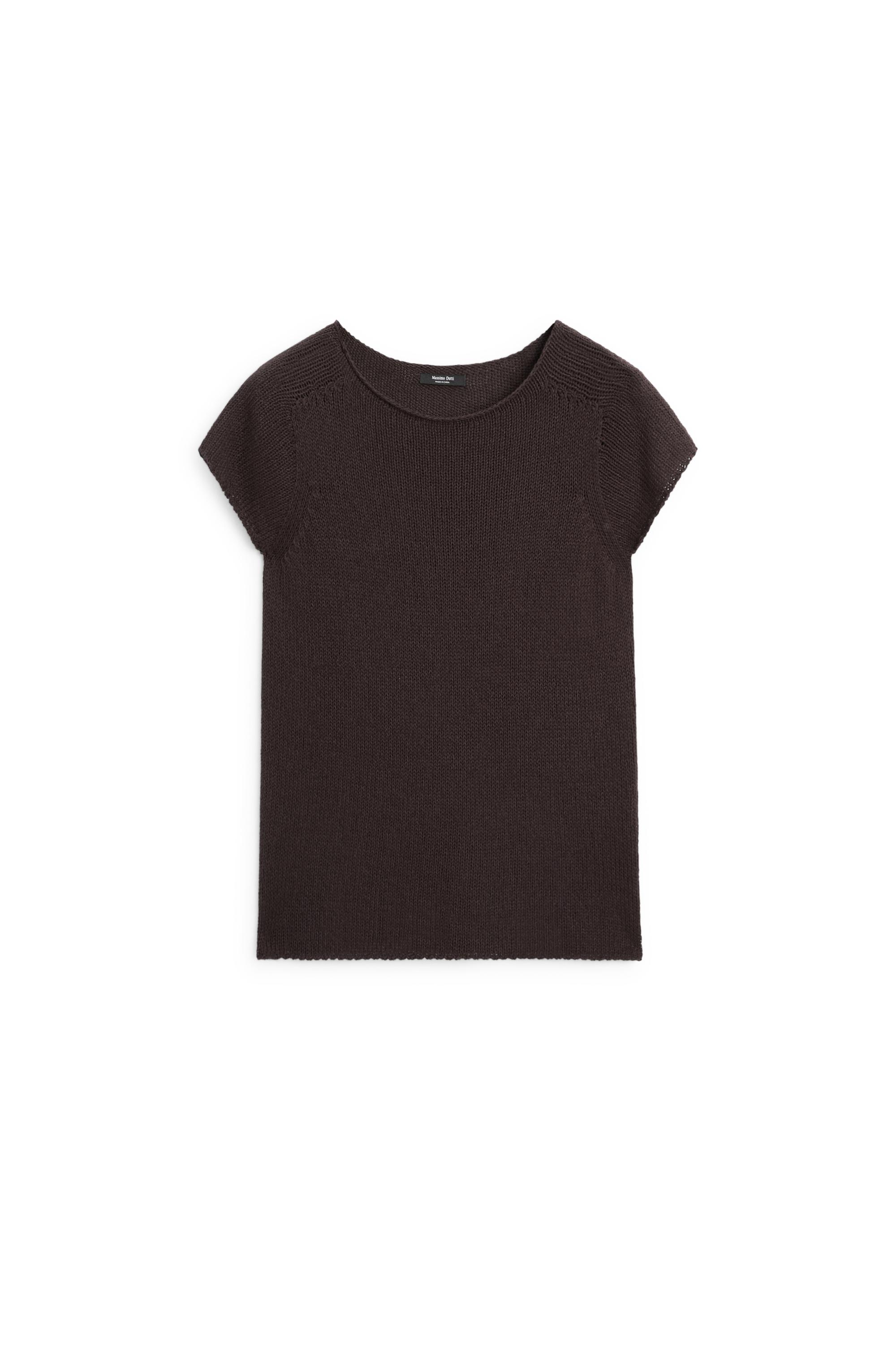 Cotton blend short sleeve knit sweater — Chocolate