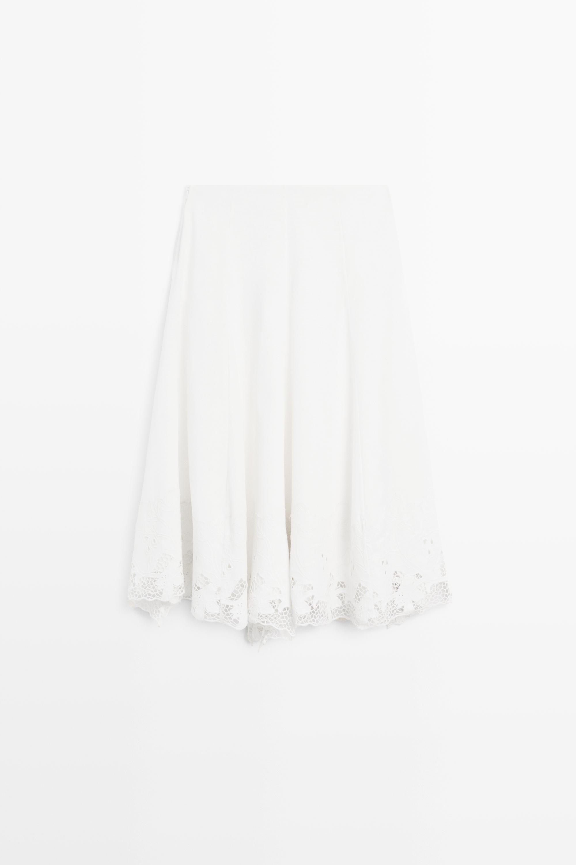 Flared midi skirt with embroidery — WHITE