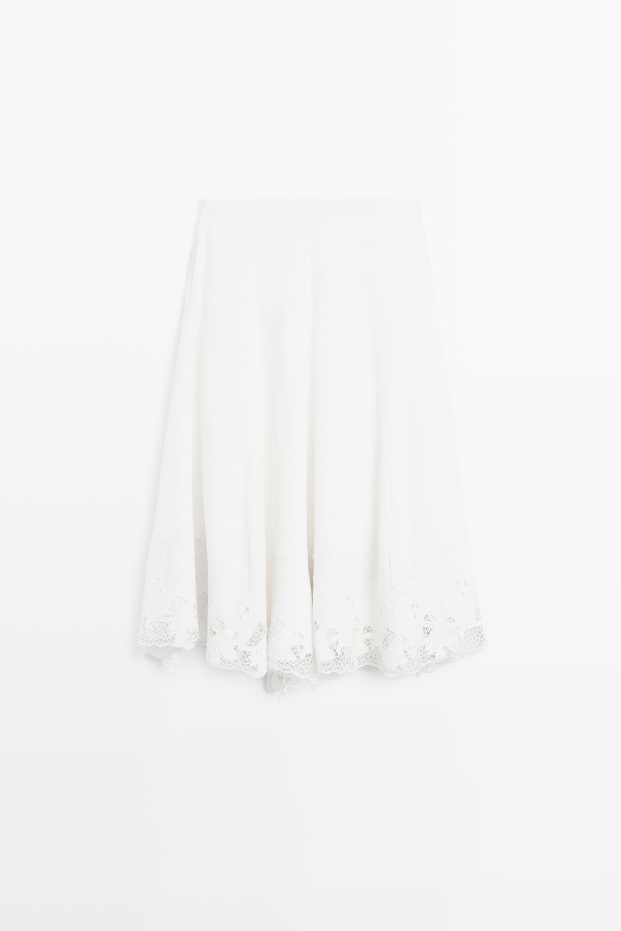 Flared midi skirt with embroidery — WHITE