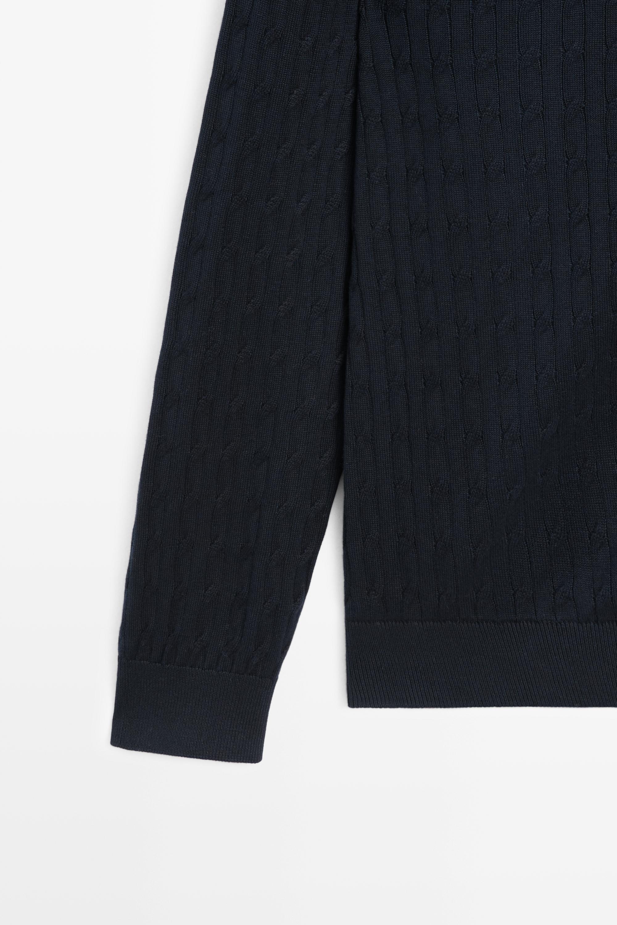 100% cotton braided knit cardigan — NAVY BLUE