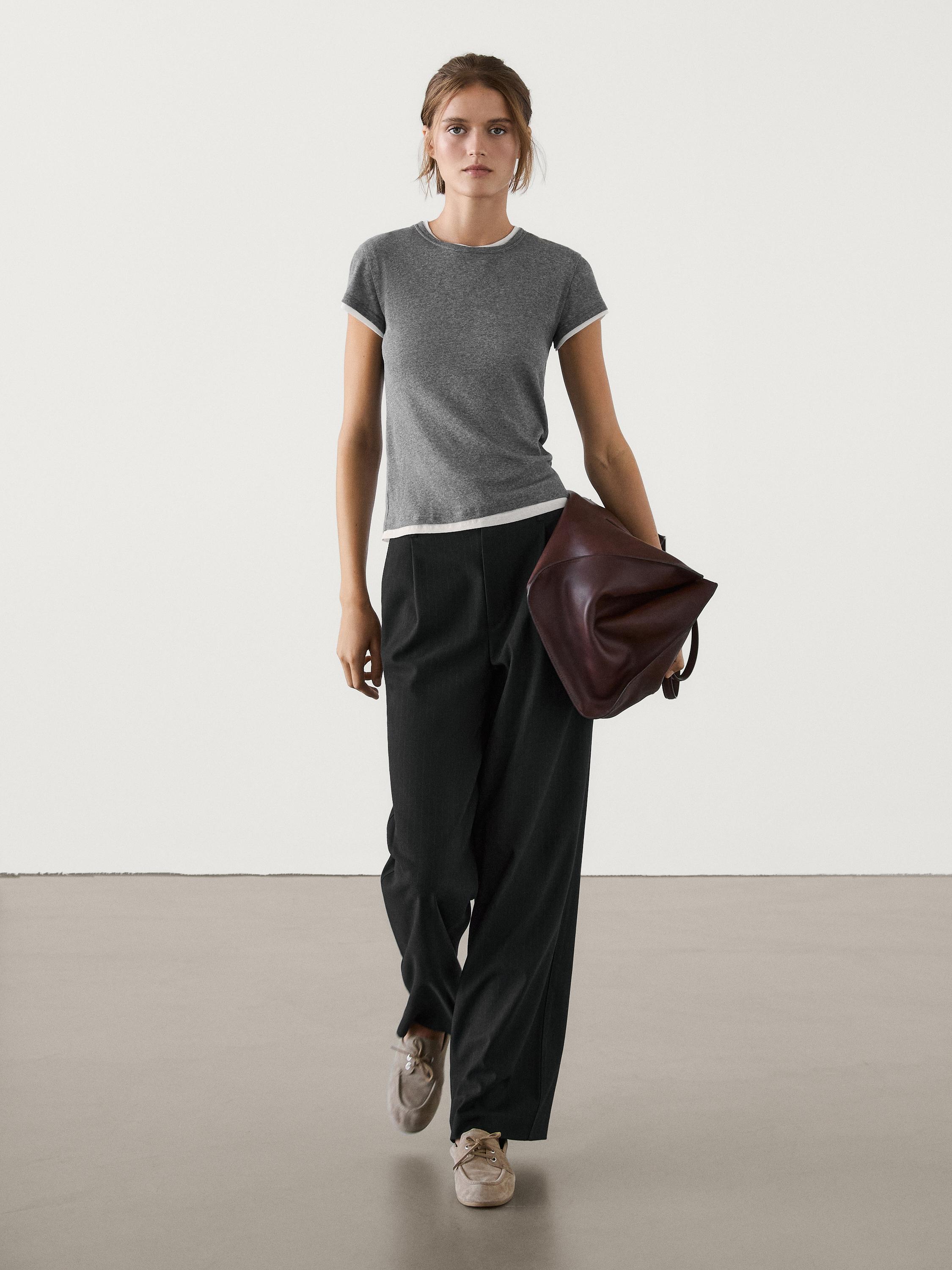 T-shirt double 100&nbsp;% coton à bord-côte