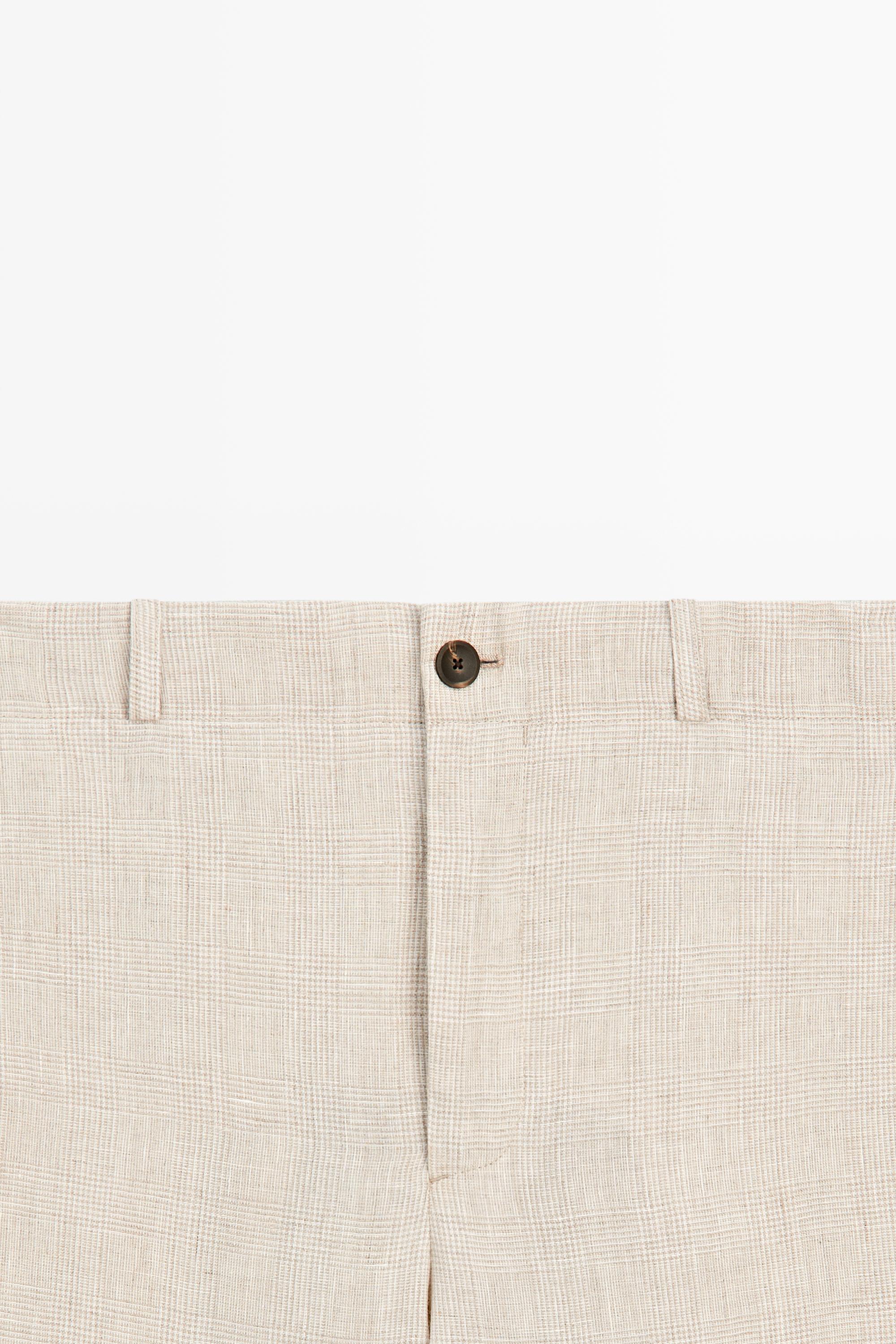 100% linen check pants — CREAM