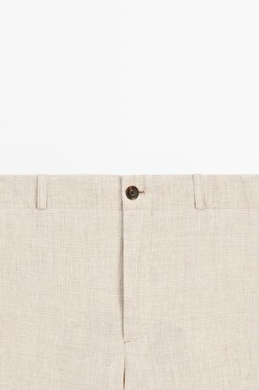 100% linen check pants — CREAM 4