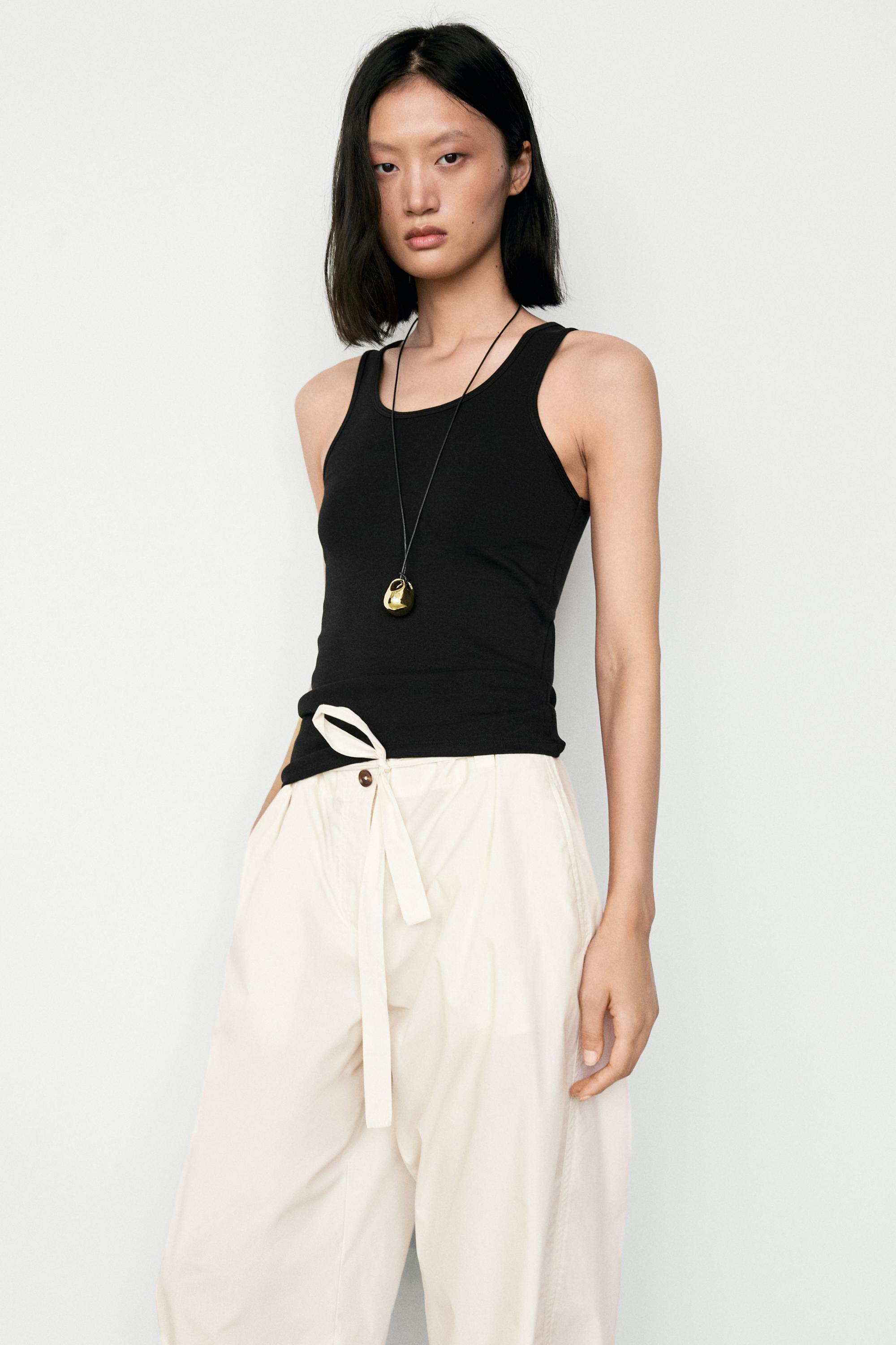Cotton blend crew neck T-shirt — BLACK