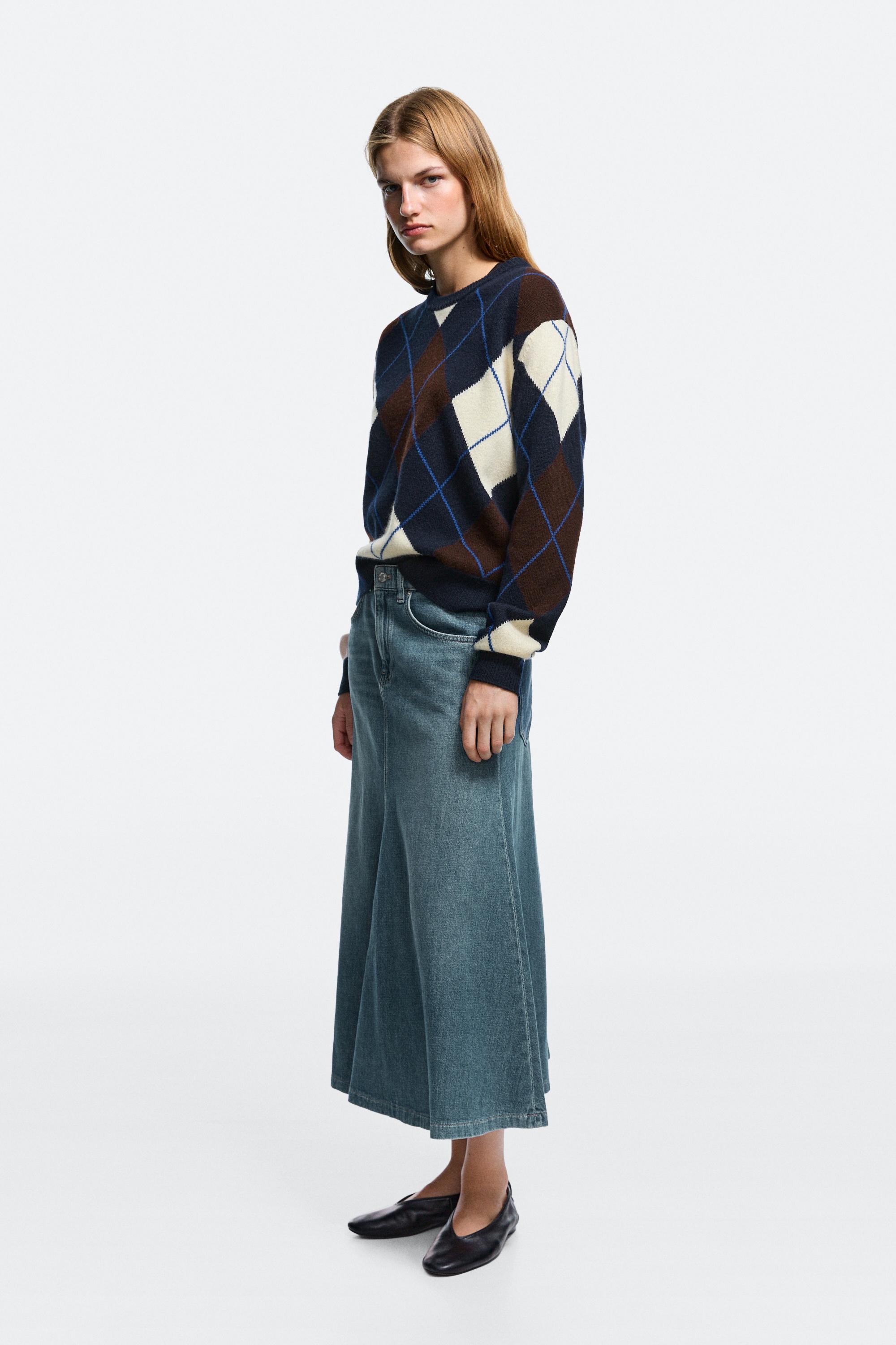 Flare fit denim midi skirt — MEDIUM BLUE