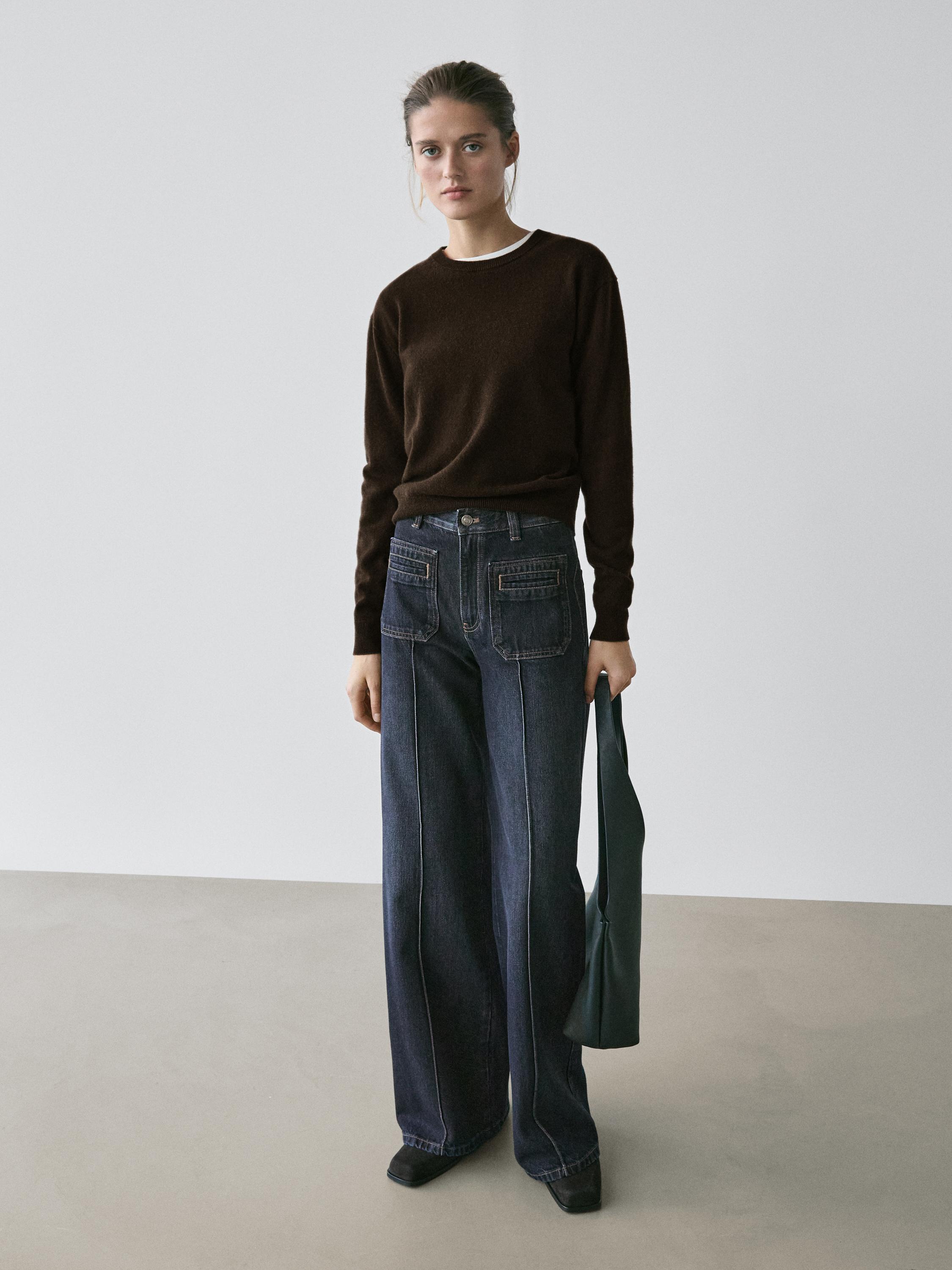 Wool blend crew neck knit sweater