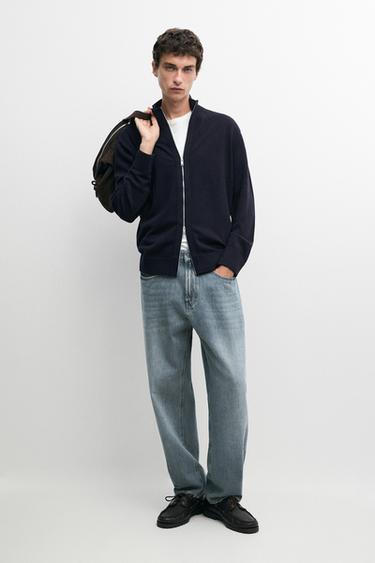 Wool blend cardigan with zip detail — NAVY BLUE 1
