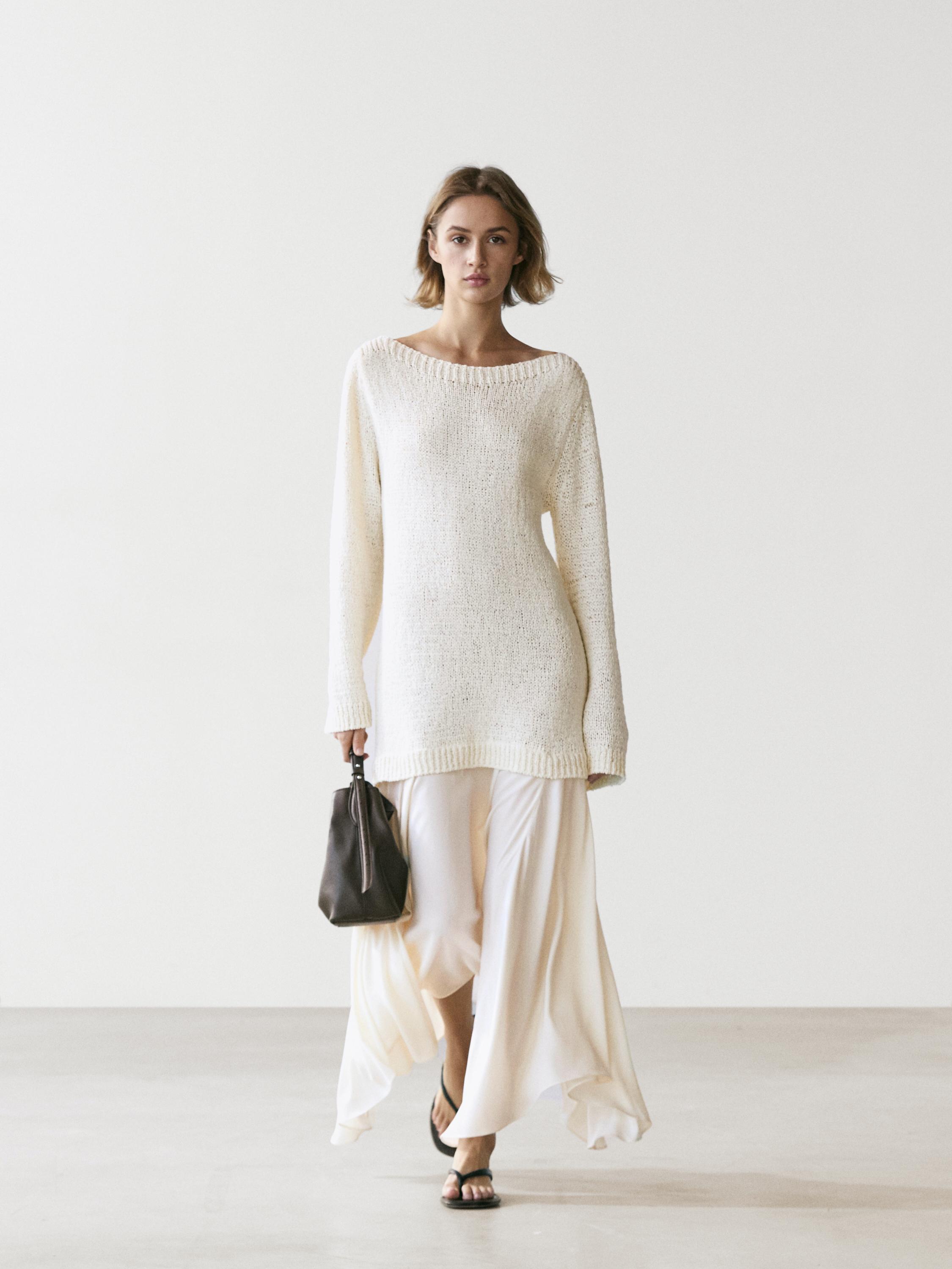 Combined asymmetric midi dress — CREAM