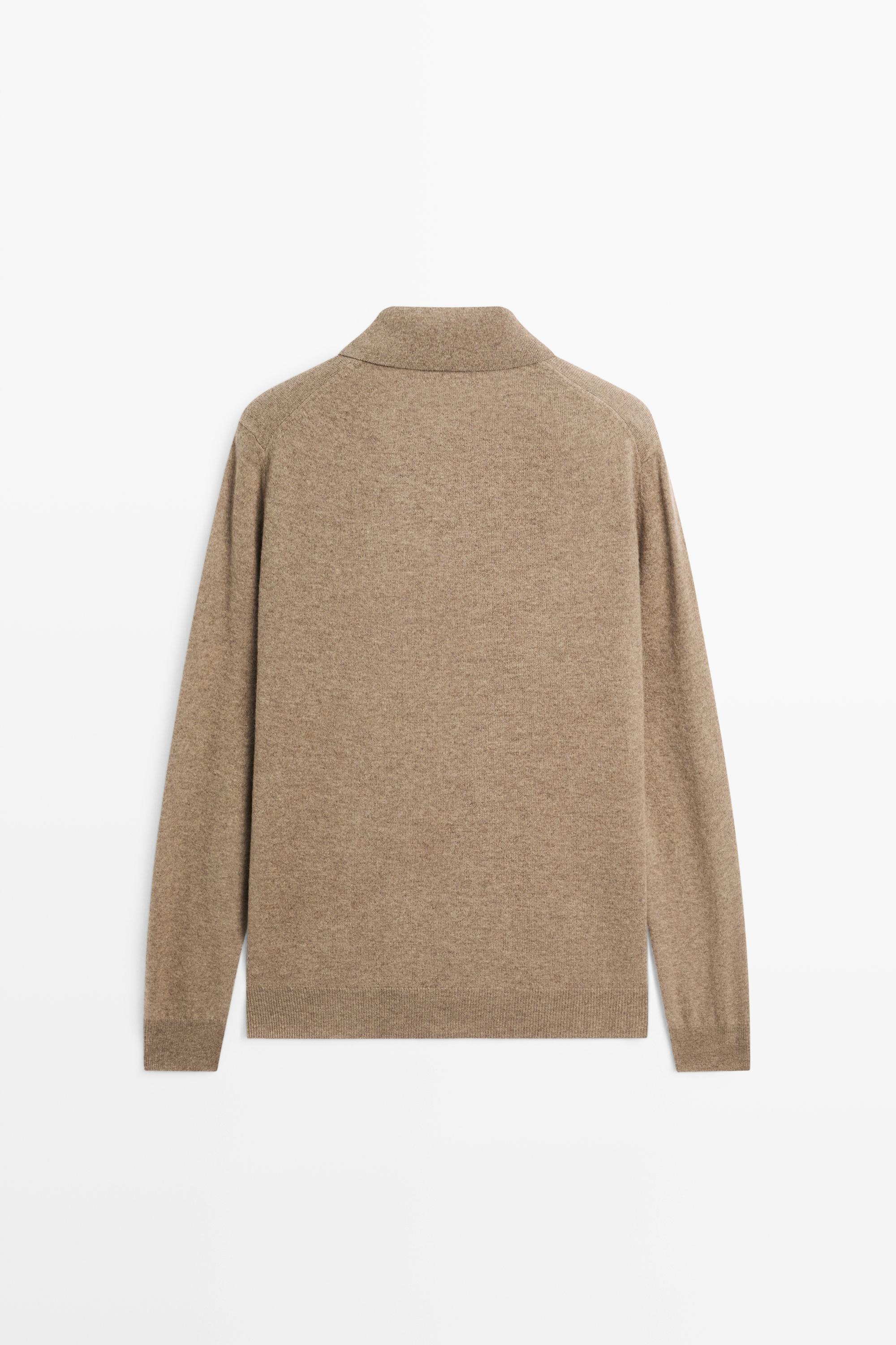 Wool blend knit polo sweater — KHAKI