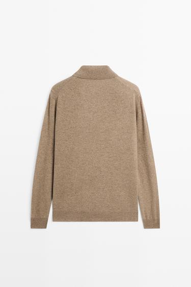 Wool blend knit polo sweater — KHAKI 6